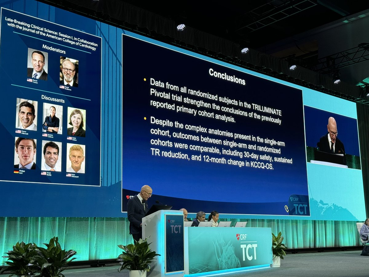 GilbertTangMD's tweet photo. @MountSinaiHeart @MountSinaiNYC Dr David Adams presenting TRILUMINATE TriClip RCT & single arm trial #LBCS @TCTMD #TCT2023 @crfheart w/ safe 0 ☠️0 🧠⚡️++ TR ⬇️KCCQ QoL ⬆️ @psorajja @vonBardelebenRS @hahn_rt @IcahnMountSinai @PhilippLurz @AbbottCardio @djc795 @GAilawadiMD https://t.co/JGsaNe7EBH