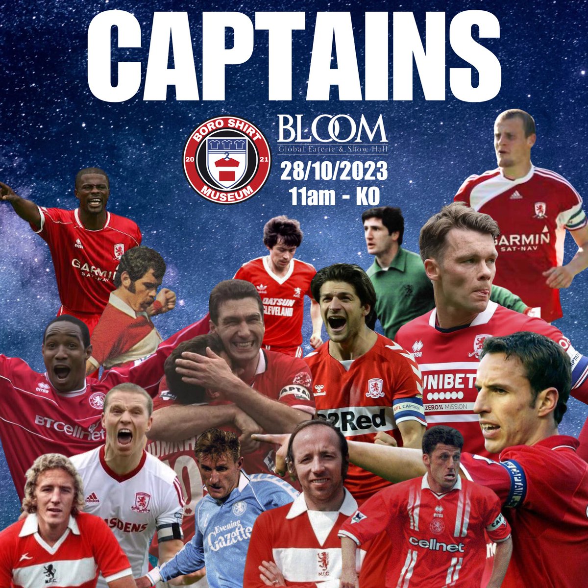 🚨 | CAPTAINS Our next EXHIBITION is this Saturday, 11am until just before kick off, at the beautiful @BloomTees. We’ll be going for a stroll down memory lane, and revisiting some of our greatest and most iconic captains from across the years. FREE ENTRY. UTB!