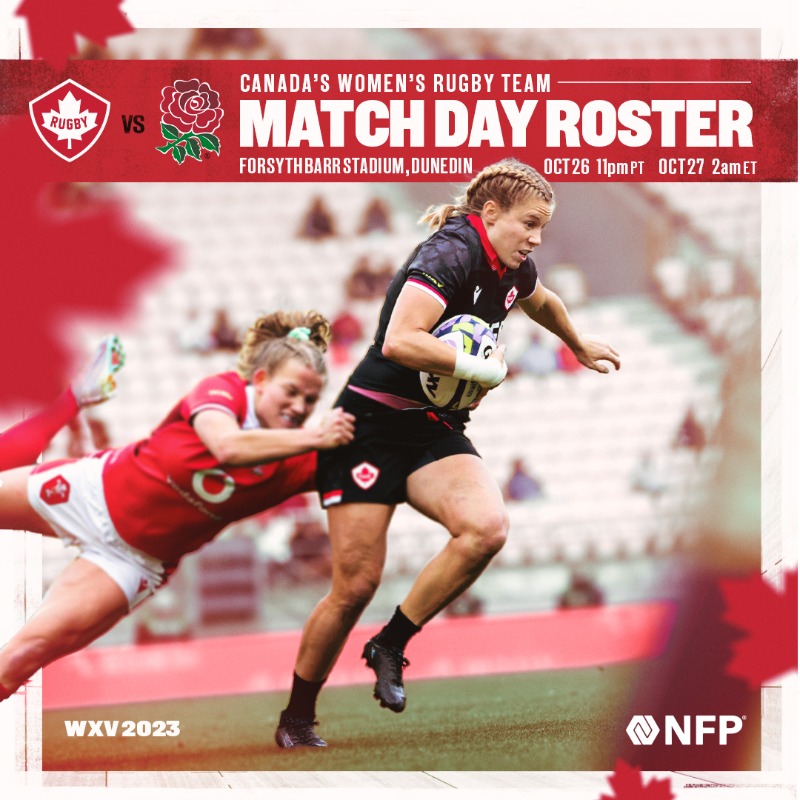 RugbyCanada's tweet photo. Get ready Canada! 🇨🇦🙌 Here are your 23 players selected to face England in Canada’s second WXV 1 match.

***

Préparez-vous! 🇨🇦🙌 Voici les 23 joueuses sélectionnées pour affronter l’Angleterre dans le deuxième match du Canada au WXV 1.

#RugbyCA | @nfpca