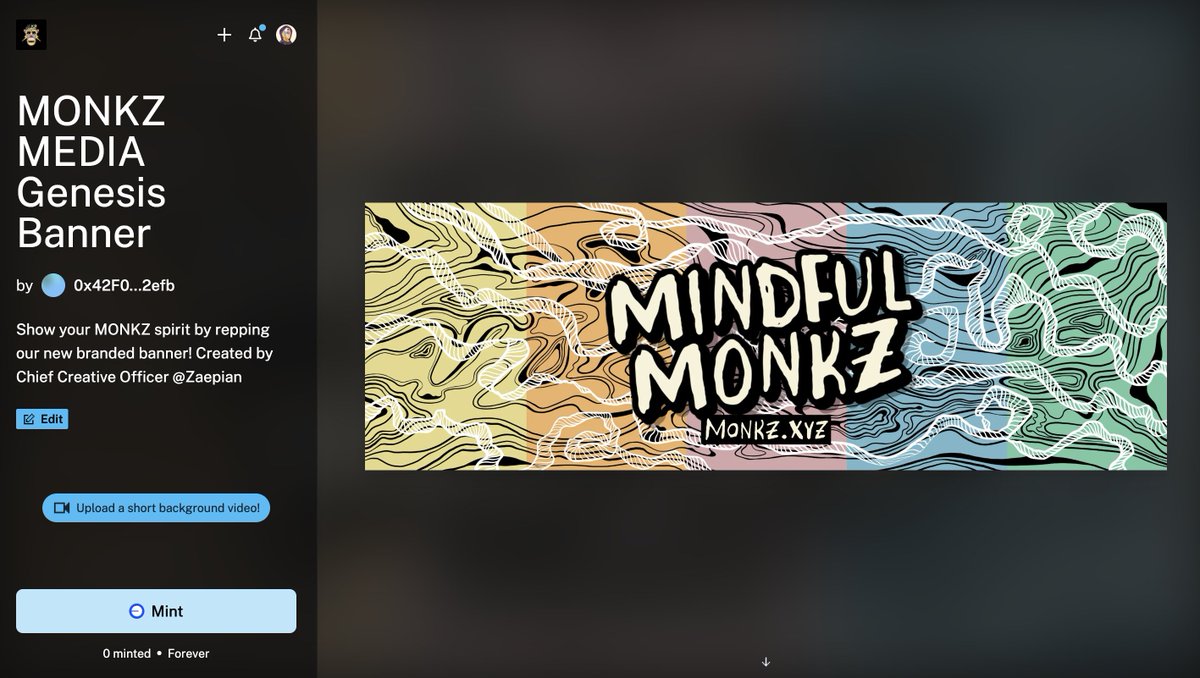 I just added 1 MONKZ MEDIA Genesis Banner by <a href="/Zaepian/">𝚉𝙰𝙴</a> to my collection! 

Huge shout out to all the #MonkMob creators involved in this weeks drop from <a href="/mindfulmonkz/">MINDFUL MONKZ 🪬</a> 🤙👀