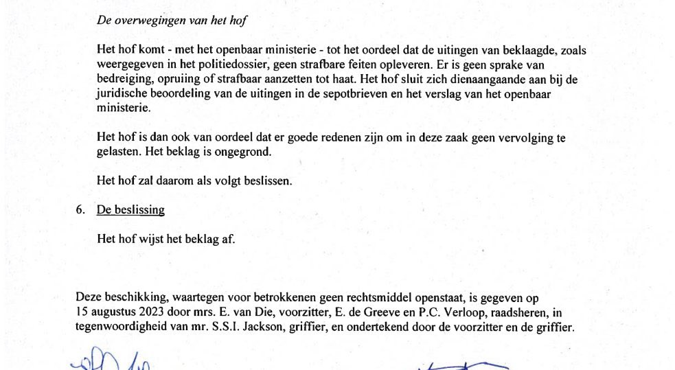 Op 15 augustus sprak de rechter uit dat er bij de slogan: “from the river to the sea, Palestine will be free”, geen sprake is van bedreiging, opruiing en het strafbaar aanzetten tot haat. 

Dus nogmaals: “from the river to the sea, Palestine will be free” 🇵🇸