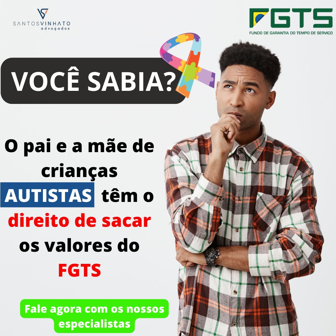 santosvinhato's tweet photo. SAQUE DO FGTS para PAIS de FILHO AUTISTA DE NÍVEL DE SUPORTE 1, 2 E 3!
Os pais de filhos com o Transtorno do Espectro Autista (TEA), independentemente do nível de suporte (grau), têm o direito de sacar o FGTS. #autismo #t21 #advogadosaude #saqueFGTS https://t.co/s87qHcHXAl