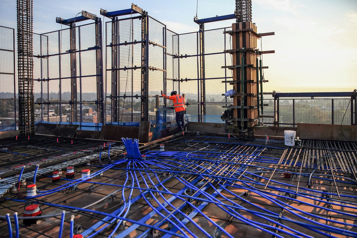 Did you know? Barrier Screen technology was designed to keep our jobsites safe. Not only does this technology virtually eliminate perimeter falls and falling material, but they also allow for faster floor cycles and added natural light &amp; visibility on the jobsite. #construction