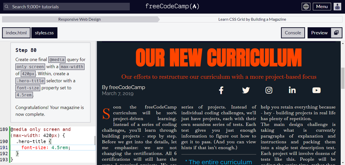 AmraniRida1's tweet photo. Day 22,23/100: #100DaysOfCode          
Finally, I built this magazine using CSS Grid!
 #freeCodeCamp https://t.co/QL8x1pdrM9
