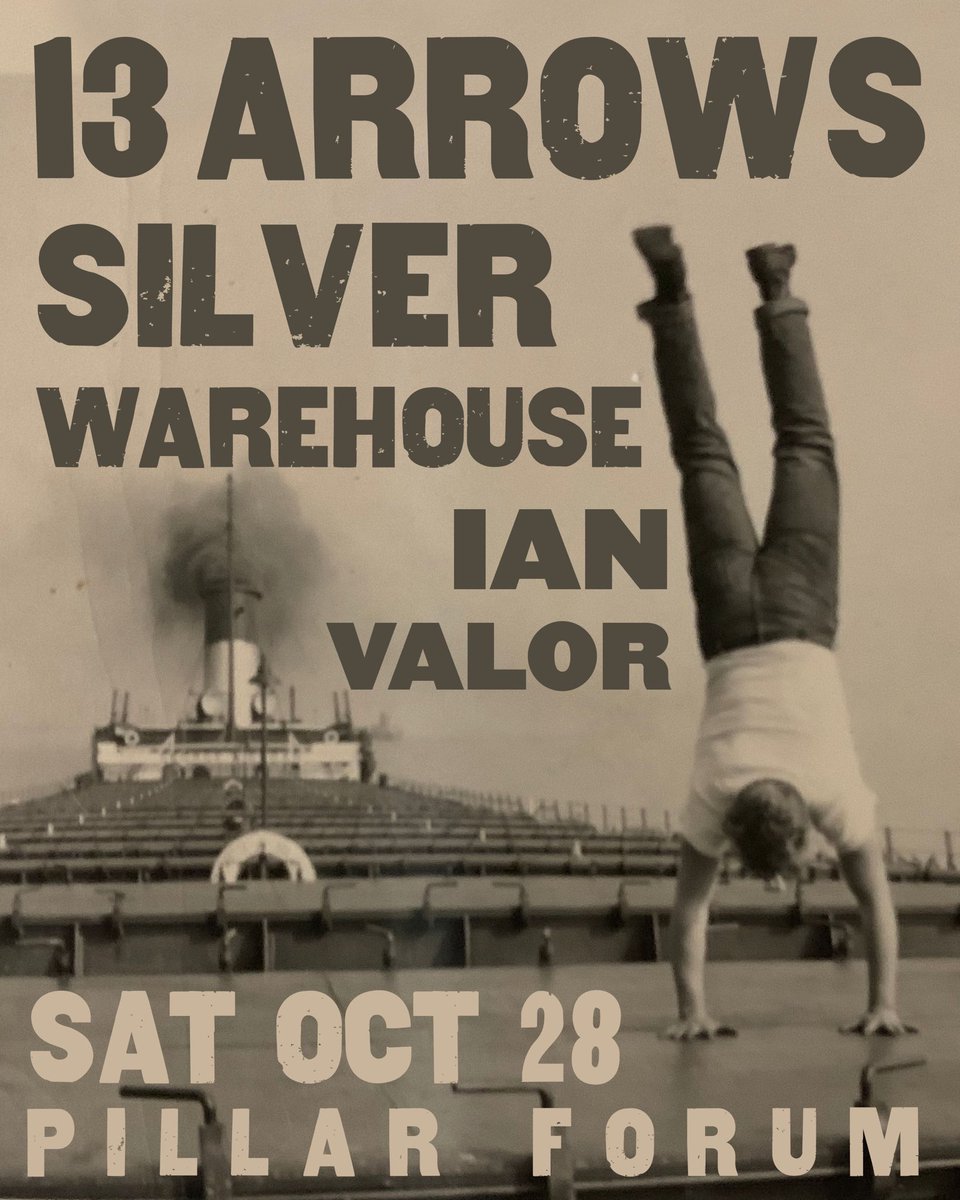 This Sat solo set at Pillar Forum with 13 Arrows and <a href="/SilverWarehouse/">Silver Warehouse</a> . The ghost with the most kicks things off at 6:20.

6:20 Ian Valor
7: Silver Warehouse
8: 13 Arrows

$10 | All ages
