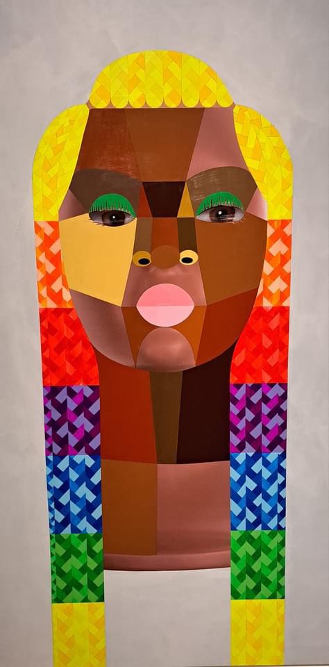 MikejBa's tweet photo. The Culture: hip hop and contemporary artim the 21st Century

Fantastic exhibition at the St Louis Art Museum.  There were works inspired by hip hop from St Louis to Mongolia.  I liked these two.  The first by Lauren Halsey using synthetic hair and the second by Derrick Adams. https://t.co/vOT98NOaGv