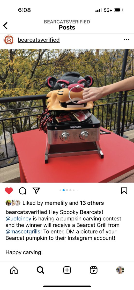 ‼️ Do you want to WIN a @uofcincy Bearcat Grill?  Check out BearcatsVerified on Instagram- DM (on Insta) a picture of your UC themed carved pumpkin to @uofcincy by EOD 10/25 🏈🎃❤️🐾 #GoBearcats