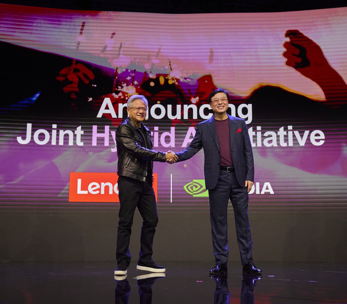 'I can't imagine a better partnership.' – Jensen Huang shared his thoughts with @YuanqingYang and the #LenovoTechWorld audience on the @Lenovo + @nvidia joint Hybrid AI initiative to bring generative AI to enterprises.