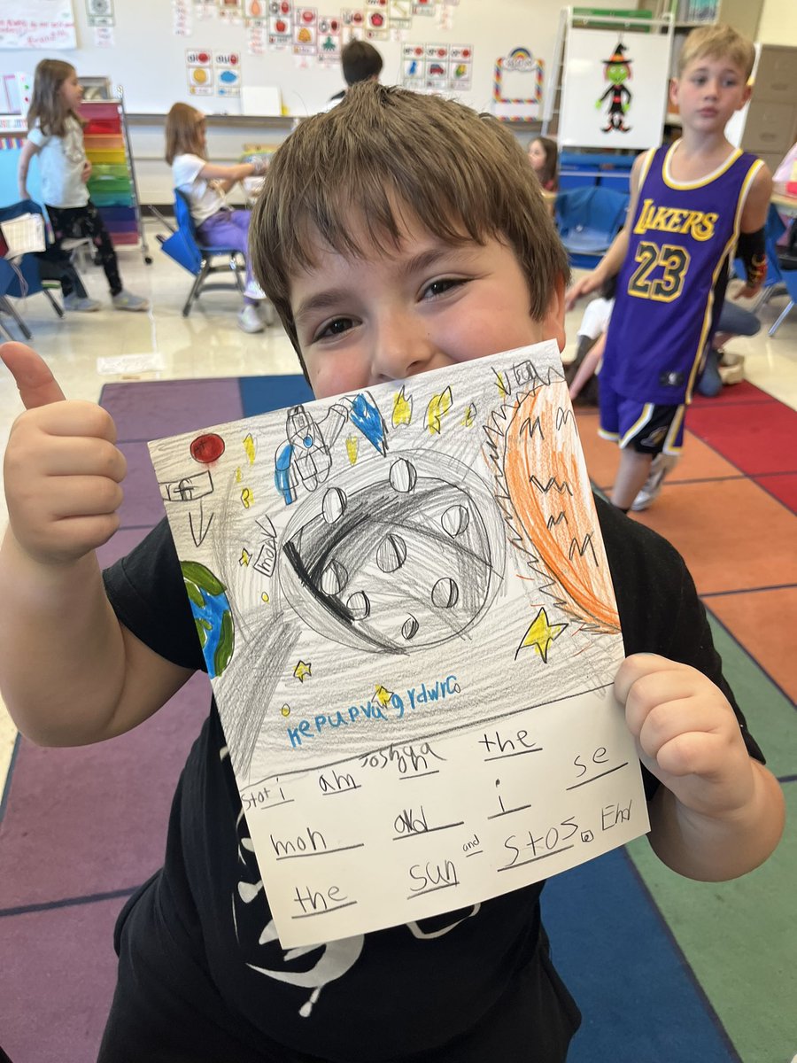 Check out this fantastic artist’s masterpiece! Getting some extra practice with text features as students got to draw their own story setting! #wt112 #112leads