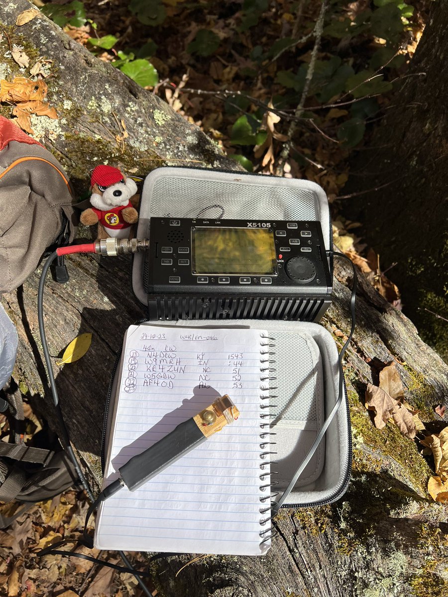 dirtyolefireman's tweet photo. Activation of Laurel Mountain W4C/EM-046 #sota in the Linville Gorge, Grand Canyon of the East! This is also #wwff KFF-4513, #pota 2’fer K-4510/6937 x5105 5w, WRC Sporty Forty with 4 16.5 ft radials and 50 ft of RG8x coax, key is a special homemade keyer. 72 W4JL Dave #hamradio https://t.co/rHF9TInBmP