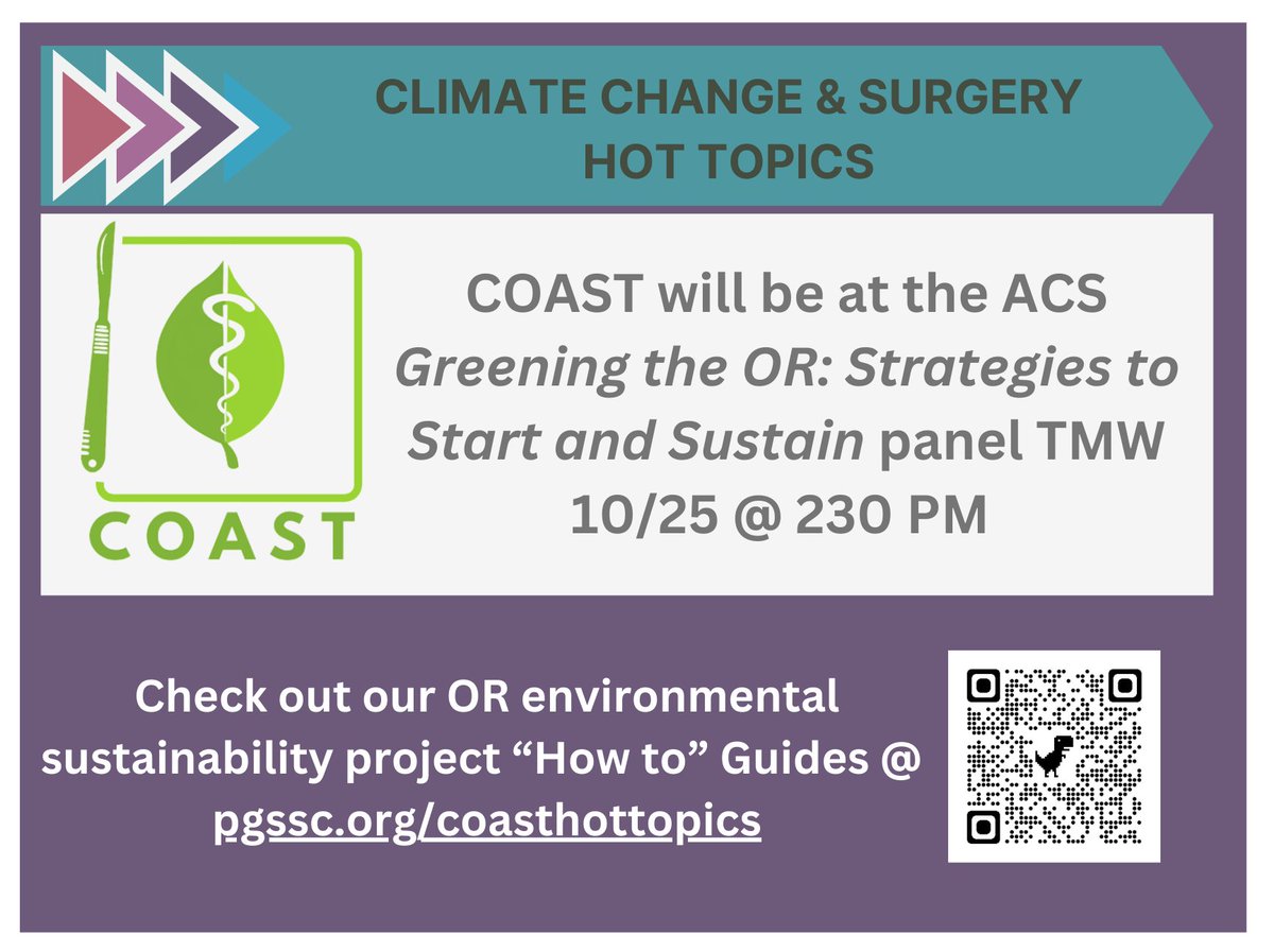 Callum Forbes (@cmwforbes) on Twitter photo So excited for <a href="/elizabethfyates/">Elizabeth Yates</a>' 'Greening the OR' panel at #ACSCC23 tomorrow
Also proud that it will see the launch of our COAST #climatechange & #surgery Hot Topics platform which is home to some incredible, practical how-to guides on #sustainability initiatives in the OR So excited for <a href="/elizabethfyates/">Elizabeth Yates</a>' 'Greening the OR' panel at #ACSCC23 tomorrow
Also proud that it will see the launch of our COAST #climatechange & #surgery Hot Topics platform which is home to some incredible, practical how-to guides on #sustainability initiatives in the OR