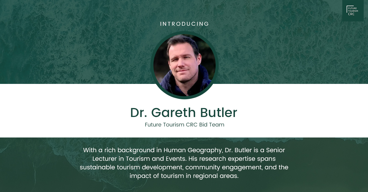 tourismcrc's tweet photo. Excited to welcome Dr. Gareth Butler to the Future Tourism CRC Bid Team! 🎉 Expert in sustainable tourism, community engagement, and regional impact.  🌍 Let's make tourism better, together! 🌿 #FutureTourismCRC #SustainableTourism @Flinders https://t.co/G15sPTWoGc