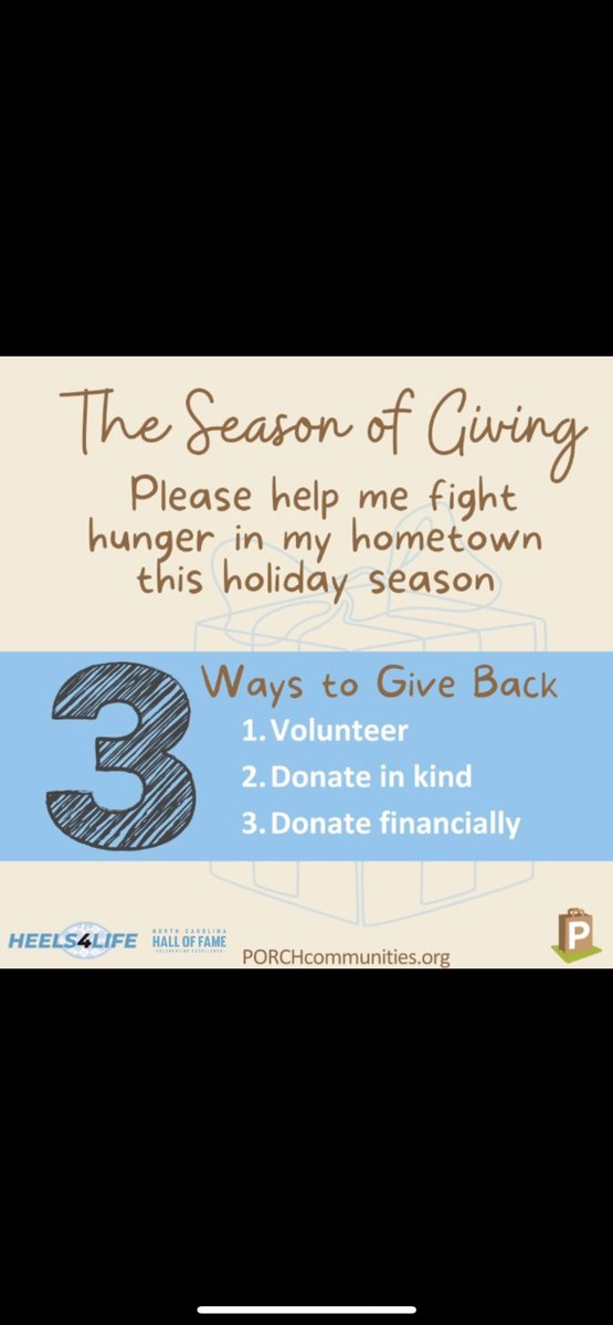 Travis Shaw (@cheesy_trav18) on Twitter photo This holiday season I teamed up with PORCH to help fight against hunger in Greensboro NC. Please join me, and together let’s make a positive difference. Don’t sit on the sidelines, our community needs us.
#porchcommunities
#Heels4lifenil
<a href="/Heels4LifeNIL/">Heels4Life</a> <a href="/PORCHNC/">PORCH Chapel Hill-Carrboro</a> <a href="/NCHOF_Inc/">NCHOF, Inc.</a> This holiday season I teamed up with PORCH to help fight against hunger in Greensboro NC. Please join me, and together let’s make a positive difference. Don’t sit on the sidelines, our community needs us.
#porchcommunities
#Heels4lifenil
<a href="/Heels4LifeNIL/">Heels4Life</a> <a href="/PORCHNC/">PORCH Chapel Hill-Carrboro</a> <a href="/NCHOF_Inc/">NCHOF, Inc.</a>