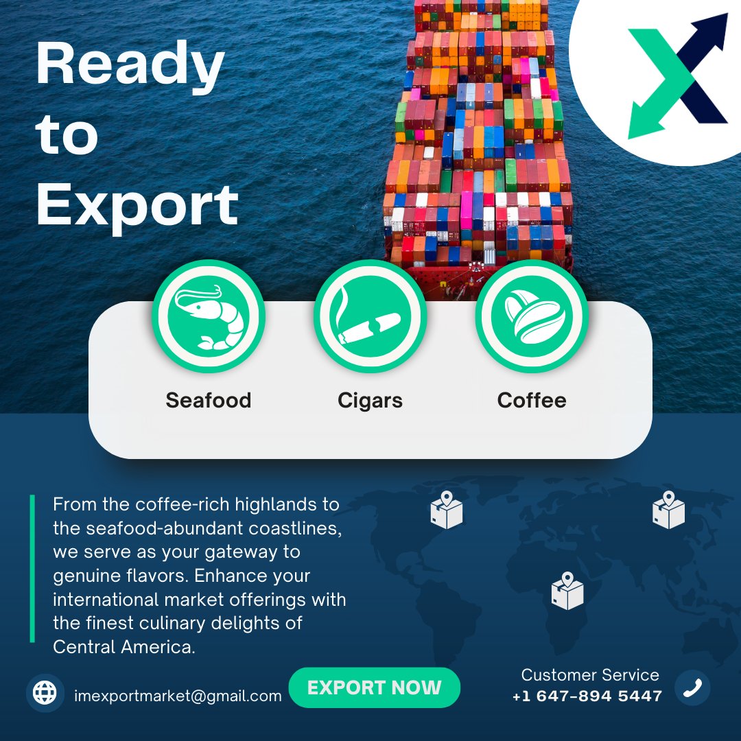 MarketExport's tweet photo. 🌍 Ready to Export Excellence! 🚀
Our exports are primed to enrich your international markets.
🇭🇳 #Coffee
🌊 #Seafood
🚬 #Cigars
 Get ready to explore, savor, and share our authentic treasures with the world.🌍 #ReadyToExport #GlobalExpansion #ImExportMarket #ExportedExcellence https://t.co/CTz7LgPp16