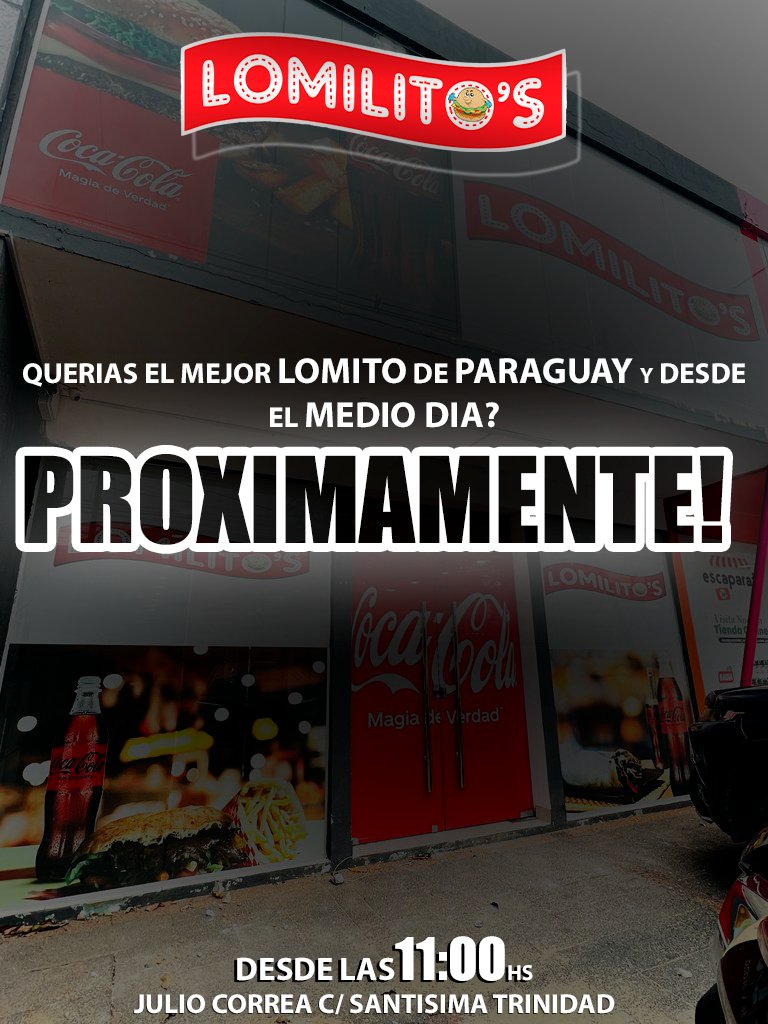 lomilitospy's tweet photo. PROXIMAMENTE...🎉🎊
Ya no solo podrás comer los mejores Lomitos 🍔🌮🍟del Paraguay de noche...😉
#DameOtro☝️ https://t.co/wt12jBHDyH