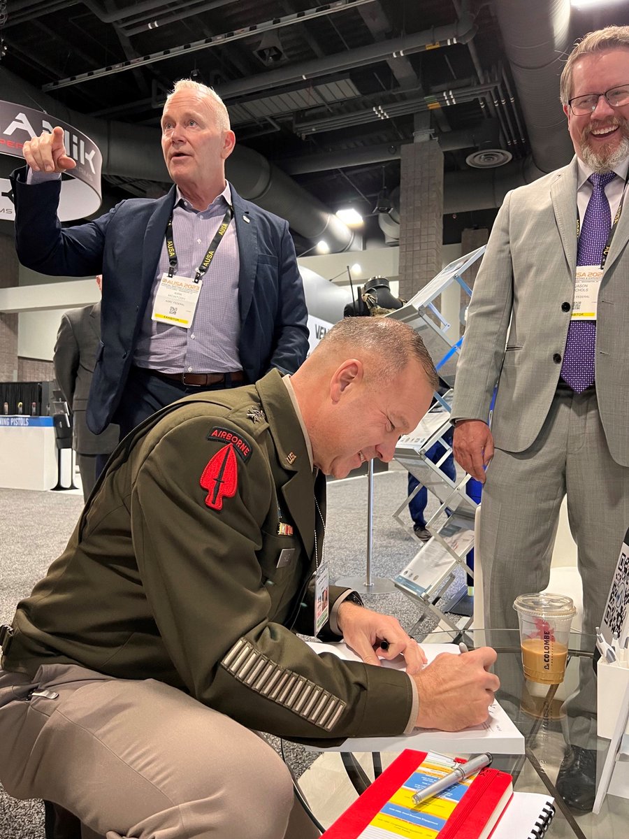 The #ASRCFederal team was privileged to meet General @TonyHale at #AUSA2023 this month! Gen. Hale signed the new FM 2-0 Intelligence, the foundation for the #ARMY Military Intelligence Doctrine, which our team at USAICoE played a crucial role in crafting. #MilitaryIntelligence