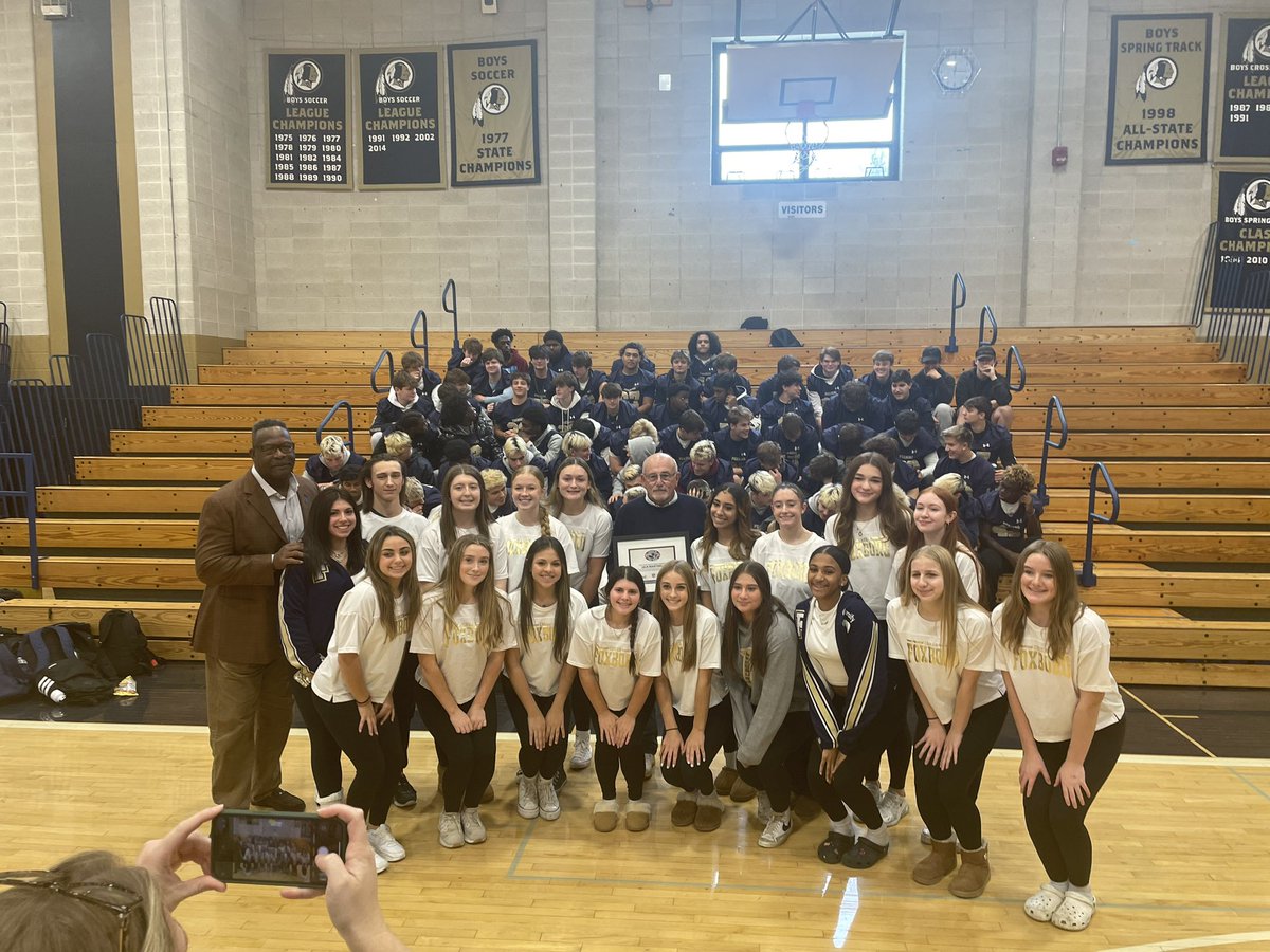 We were honored today to have <a href="/Patriots/">New England Patriots</a> legend Andre Tippett at FHS to recognize Coach Jack Martinelli as their Coach of the Week.  Coach Martinelli was inducted into the FHS Athletics Hall of Fame this past weekend and earned his 300th career victory as head coach. #warriorpride