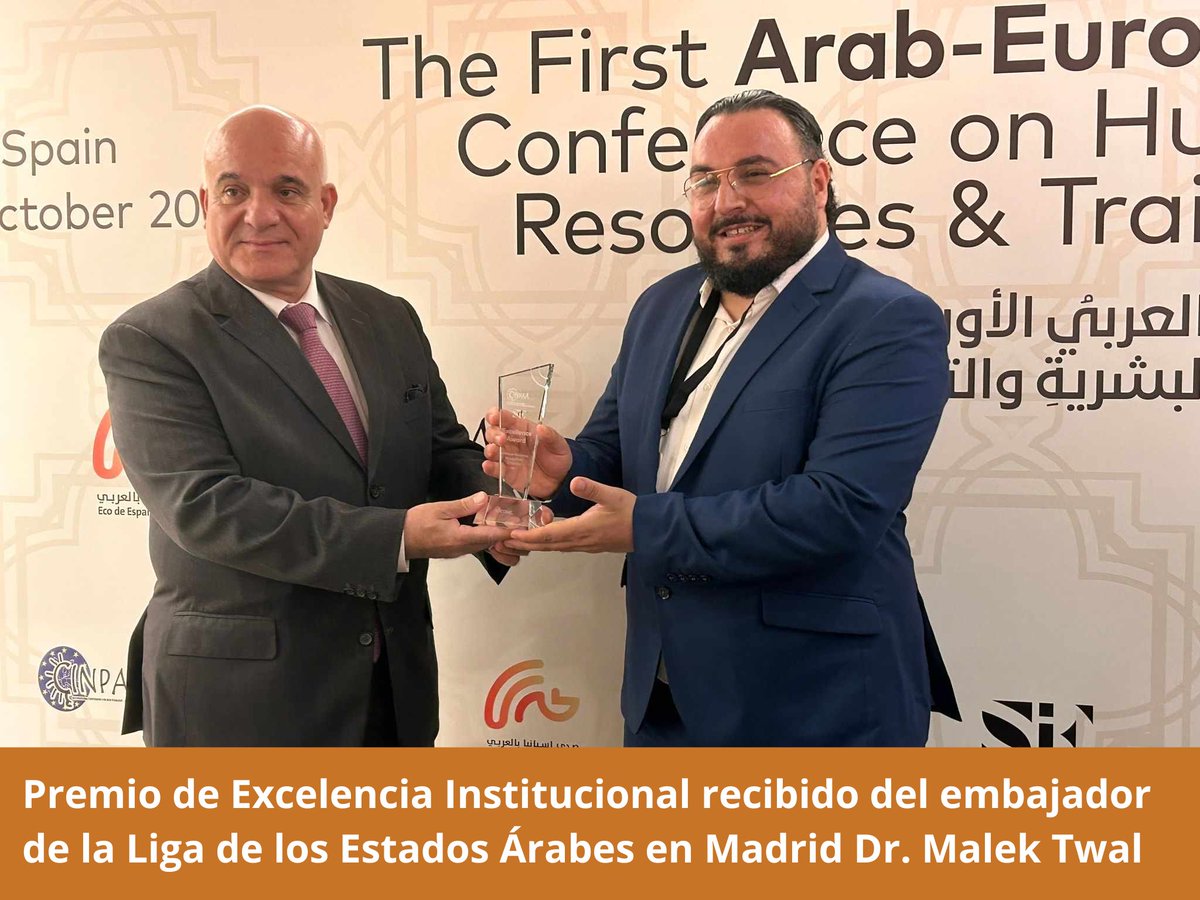 adcome_asoc's tweet photo. Premio de Excelencia Institucional recibido del embajador de la Liga de los Estados Árabes en Madrid Dr. Malek Twal.
https://t.co/ZwU7oImViV
#adcome https://t.co/8SxwTqmf5H