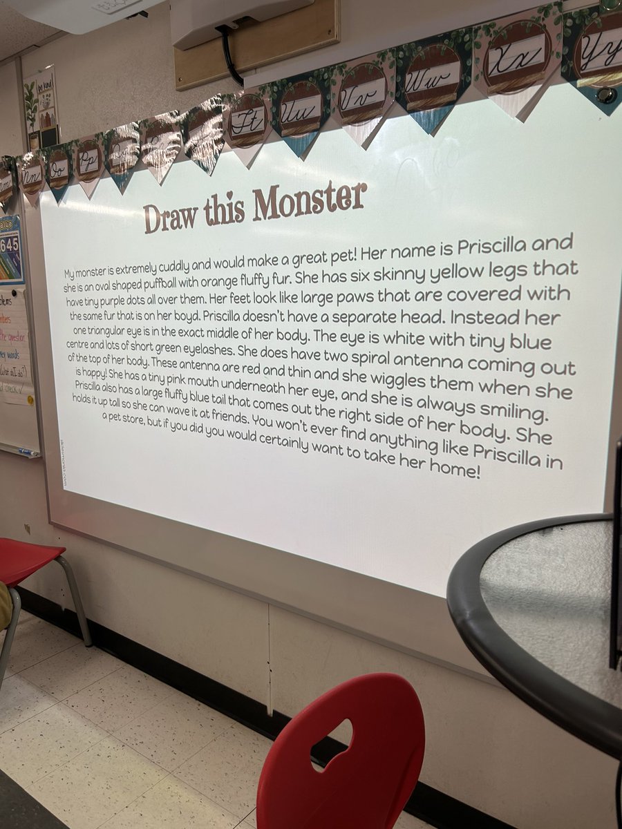 MsWallaceOCSB's tweet photo. Students in 4/5 LOVE to draw. We have been exploring descriptive writing, and today they were tasked with drawing 2 monsters based solely on their descriptions. It was awesome to see how similar their second (and more detailed) monster turned out!

#beSKT
@StKateriOCSB https://t.co/OEmxDlbeMU