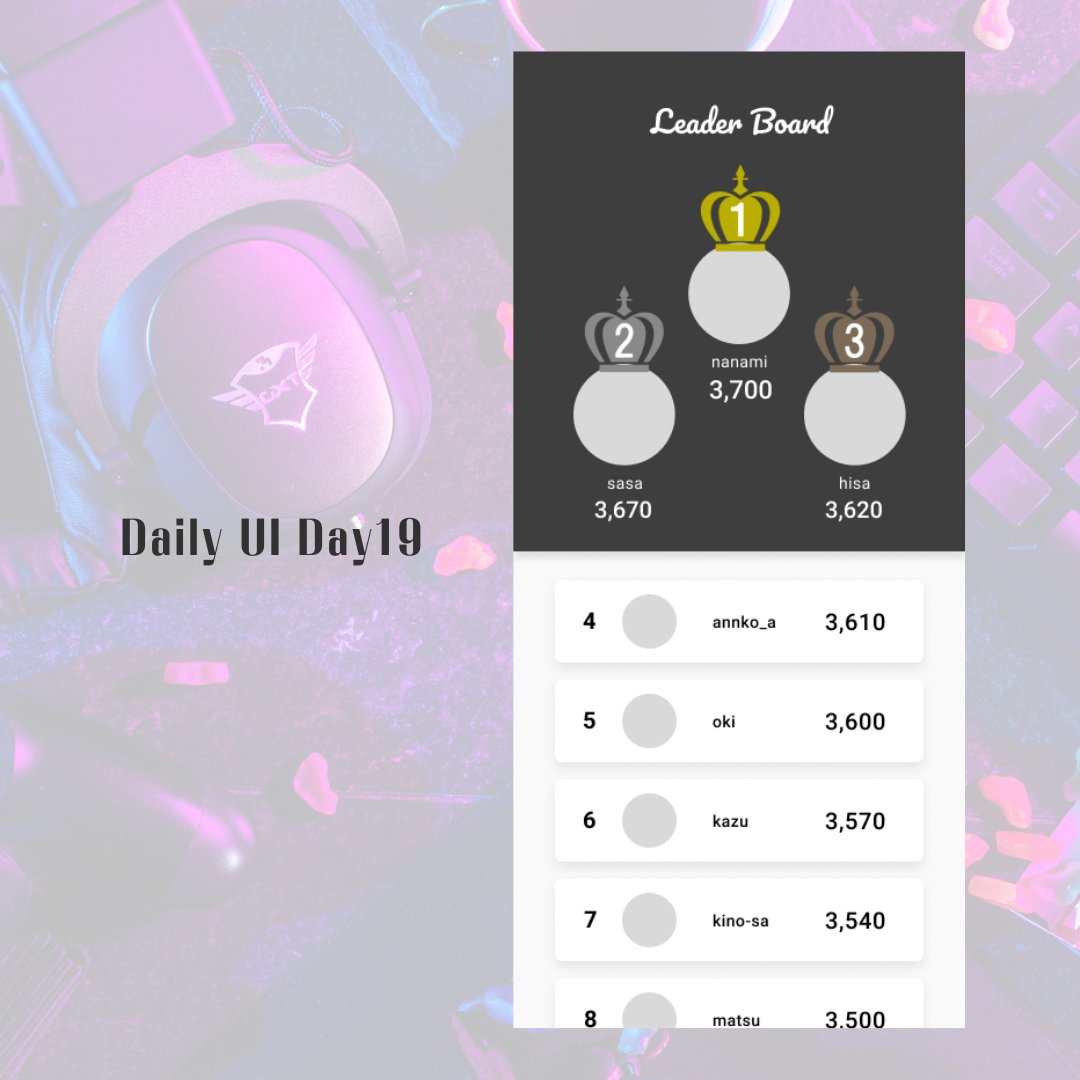 lili_09_05's tweet photo. Daily UI 019. Leaderboard.
#DailyUI #DailyUI019 https://t.co/9UAf6OXuiZ