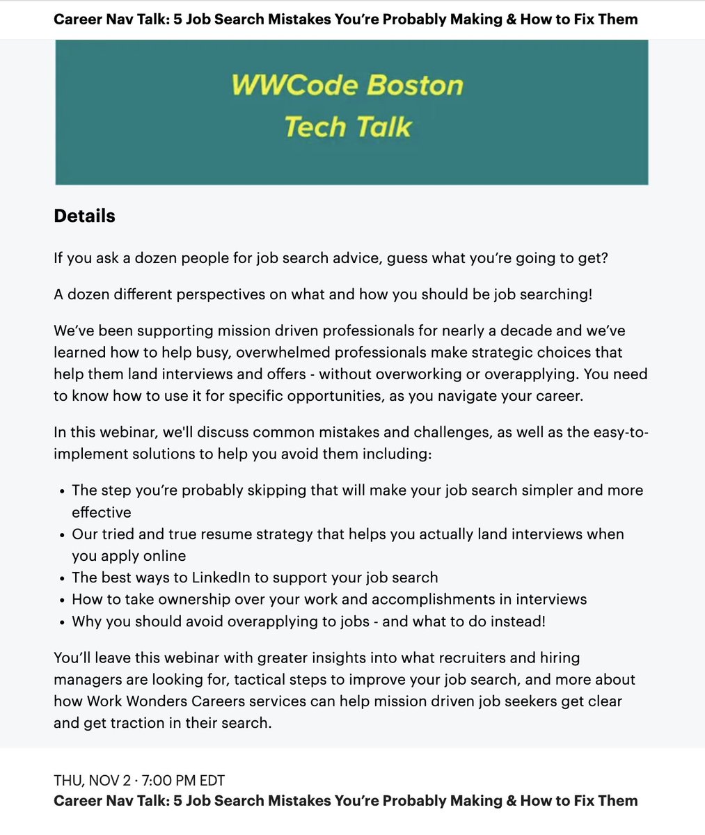 Looking for a job? Check out this talk:
meetup.com/women-who-code…
#WomenWhoCode #womenintech #womeninSTEM #jobsearch #Career