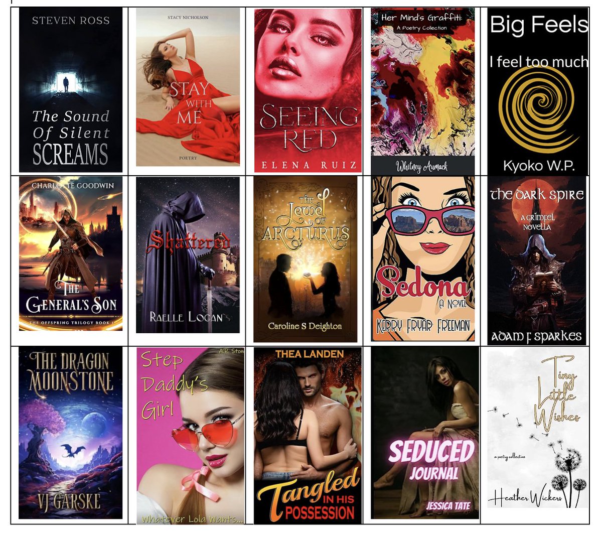 Pt (@itisjustpt) on Twitter photo Kids, top row I own from poetry folks..bottom new from <a href="/GarskeMy/">ValerieJane</a> <a href="/TheaLanden/">Thea Landen, Smutty Author of Romance</a> <a href="/JTateAuthor/">Jessica Tate. Author of BEWITCHED and SEDUCED</a> @HWickersWriter and fellow reprobate, <a href="/AuthorARStone/">A. R. Stone ๐</a>..anchored by fellow Brit, @CarolineDeight2 in the center square..@StacyNi36823547 <a href="/RaelleLogan1/">RAELLE LOGAN, ROMANCE NOVELIST, HISTORICAL/PIRATES</a>, @eclectic_poetry , <a href="/kyokoTHEpoet/">Kyoko W.P.</a> Kids, top row I own from poetry folks..bottom new from <a href="/GarskeMy/">ValerieJane</a> <a href="/TheaLanden/">Thea Landen, Smutty Author of Romance</a> <a href="/JTateAuthor/">Jessica Tate. Author of BEWITCHED and SEDUCED</a> @HWickersWriter and fellow reprobate, <a href="/AuthorARStone/">A. R. Stone ๐</a>..anchored by fellow Brit, @CarolineDeight2 in the center square..@StacyNi36823547 <a href="/RaelleLogan1/">RAELLE LOGAN, ROMANCE NOVELIST, HISTORICAL/PIRATES</a>, @eclectic_poetry , <a href="/kyokoTHEpoet/">Kyoko W.P.</a>
