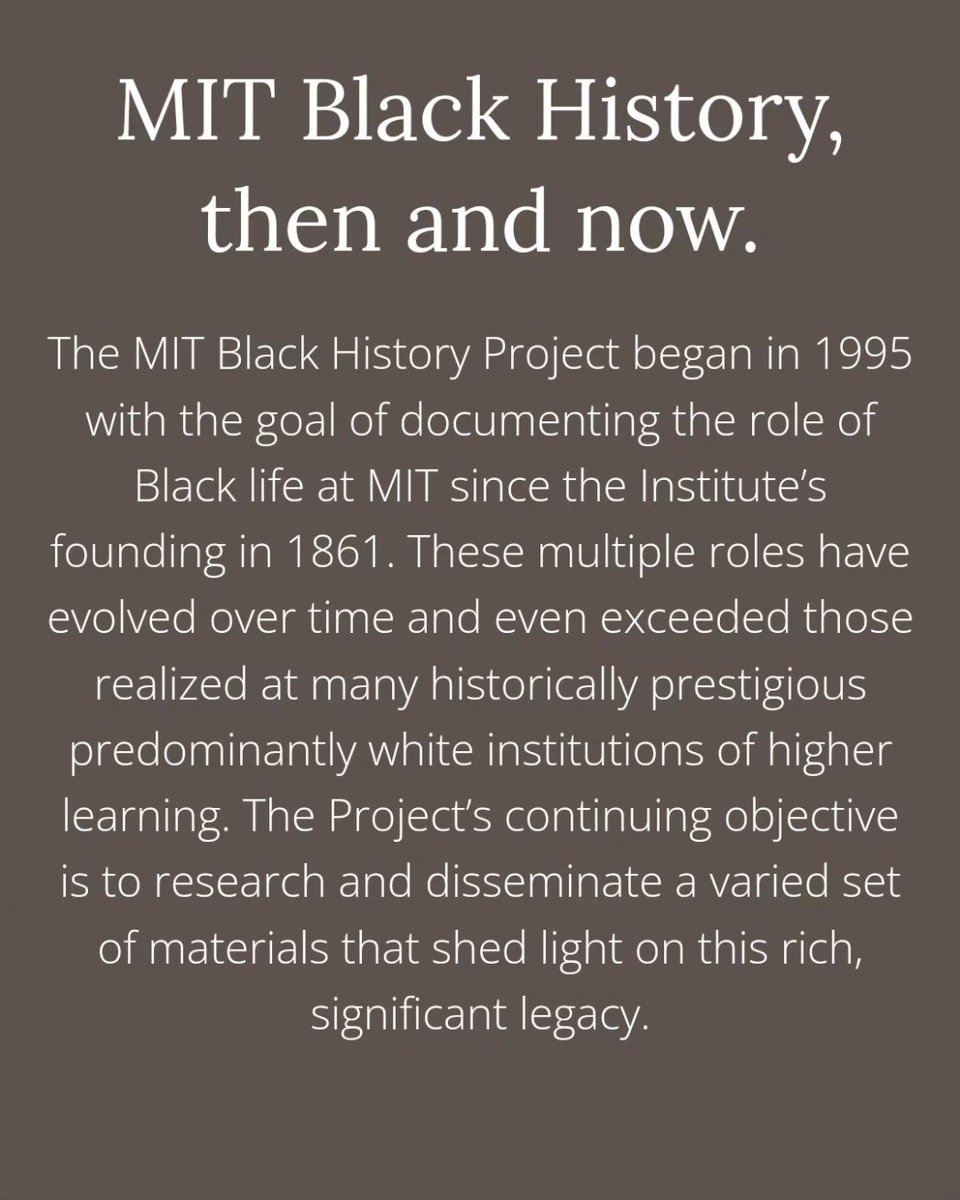 Thank you MIT BLACK HISTORY PROJECT @MITBlackHistory for documenting the @MIT Black experience. BRIEF TENDER LIGHT is honored to be included in your archive. 👨🏿‍💻👩🏿‍🎓👨🏾‍💻👨🏽‍🎓👩🏾‍🏫🧑🏿‍🏫🔬💻🏛️

blackhistory.mit.edu/archive/billy-…

#blackhistory #mitstudents #brieftenderlight