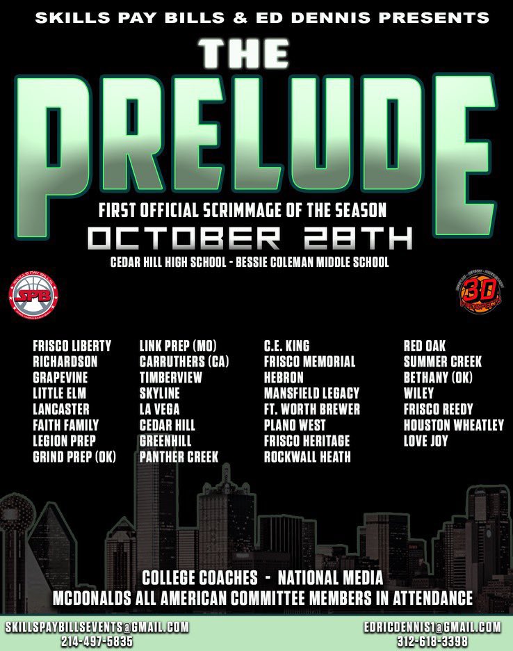 Ed_TheShow's tweet photo. 🚨 NC State and Lamar will be present at The Prelude this Saturday at Cedar Hill HS on October 28th. 30 varsity teams! Players are getting a huge opportunity! 

College coaches, GET HERE! 
#Confirmed #ThePrelude https://t.co/y5LXzRJnBH