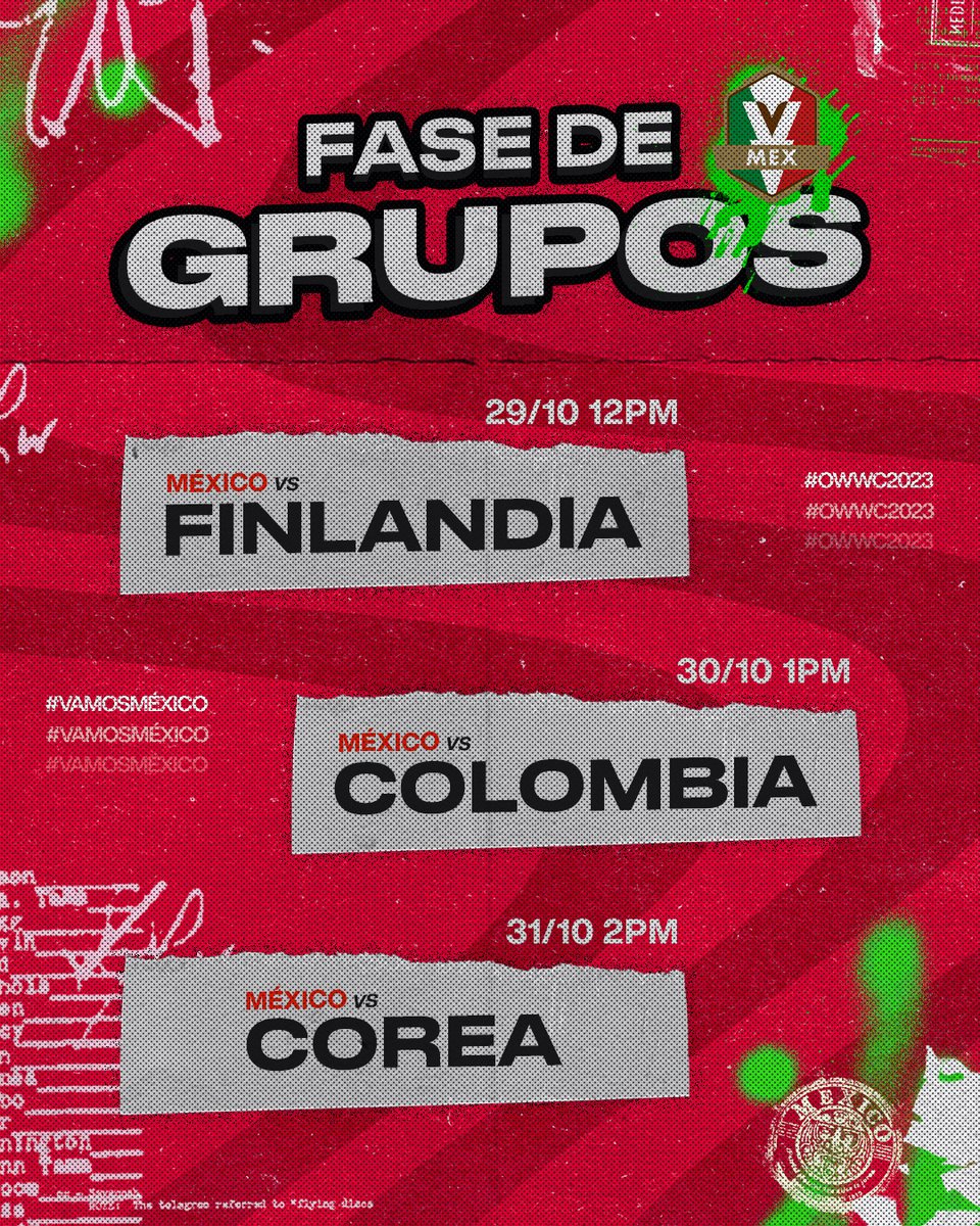 OWWCMexico's tweet image. ¡México va fuerte y con todo! 💪

vs 🇫🇮 / 29.10 12pm 
vs 🇨🇴 / 30.10 1pm 
vs 🇰🇷 / 31.10 2pm 

#VamosMéxico 🇲🇽 | #OWWC2023