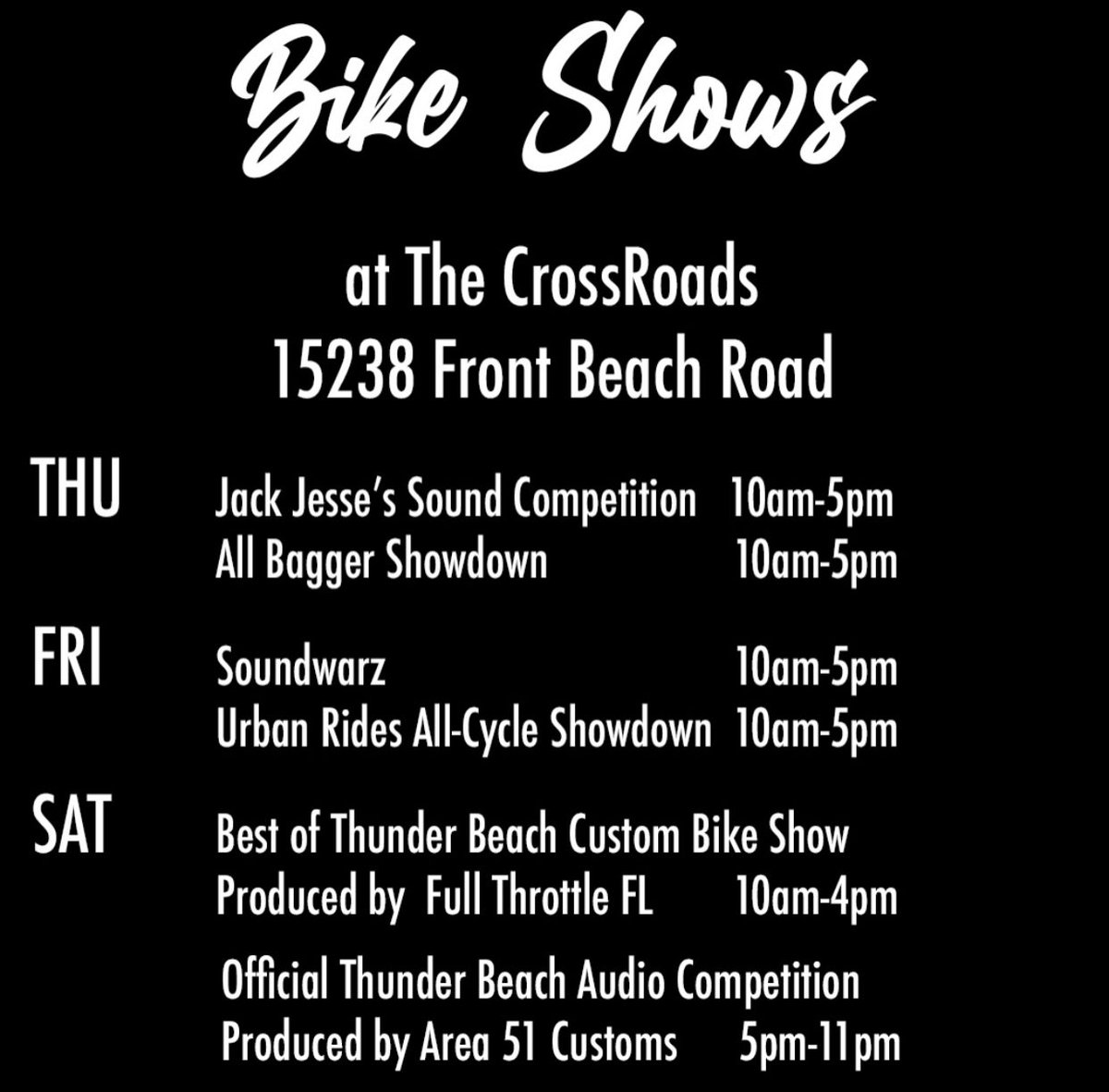 All concerts are FREE at this Autumn’s @ThunderBeach!! 😁🤘🏼 we’ll see you TOMORROW (10/25-10/29)🔥🏍️

🎟️ linktr.ee/BastetPromotio… 🎟️

#BastetPromotions #ThunderBeach #ThunderBeach2023 #ThunderBeachRally #ThunderBeachAutumnRally #MotorcycleFestival #MotorcycleRally #BikeRally