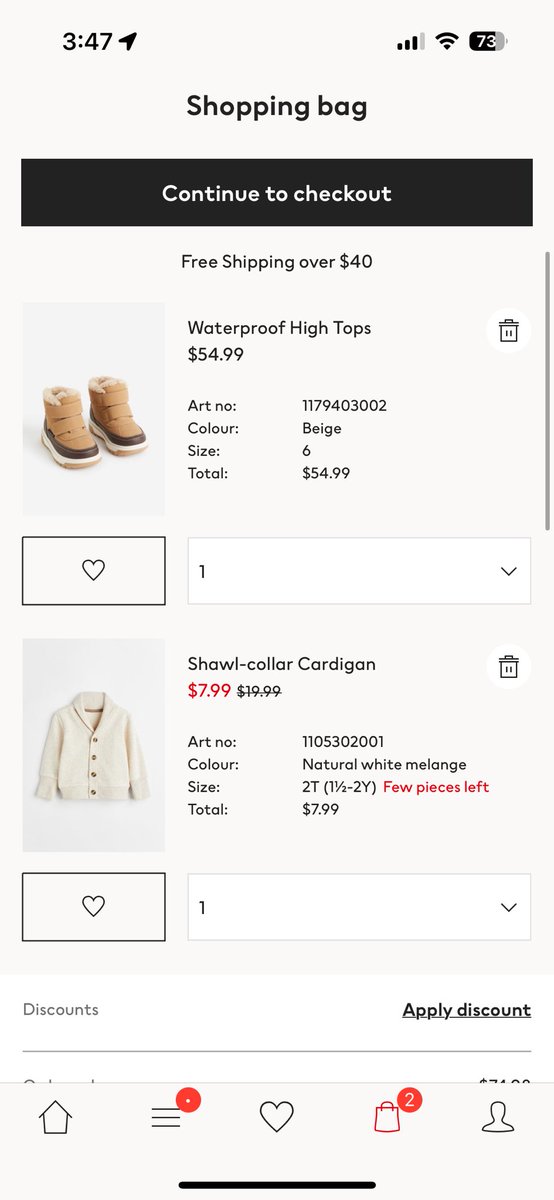 VeluZ's tweet photo. @hmcanada Hi! Could you help me? I would like to buy these boots for my baby they seem to have discount, however, when seeing them in the cart the discount disappeared. Whats the correct price? Thanks! https://t.co/MkPSyZJiV8
