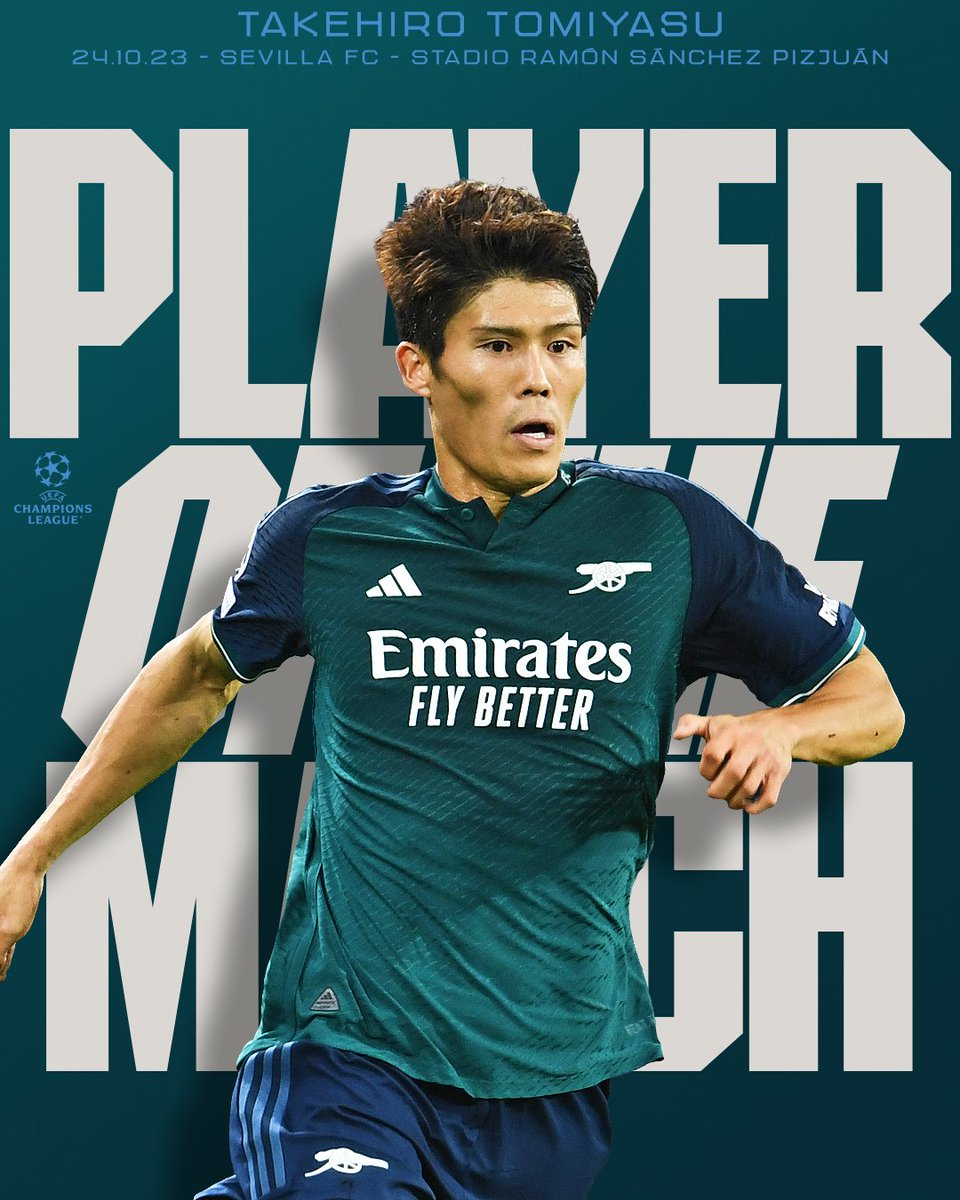 Arsenal's tweet photo. 🏆 Our Player of the Match against Sevilla...

⭐️ Takehiro Tomiyasu ⭐️ https://t.co/tYQFZMW8vJ
