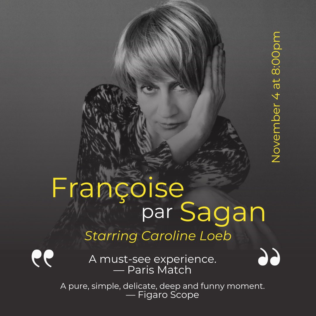 🎭 Caroline Loeb brings Françoise Sagan to life in "Françoise par Sagan" November 4th at 8pm!💥 Loeb's performance has been met with rave reviews from the French press and earned the show a Molière nomination for Best One-Woman Show in France in 2018.🎟 TRK.US.COM