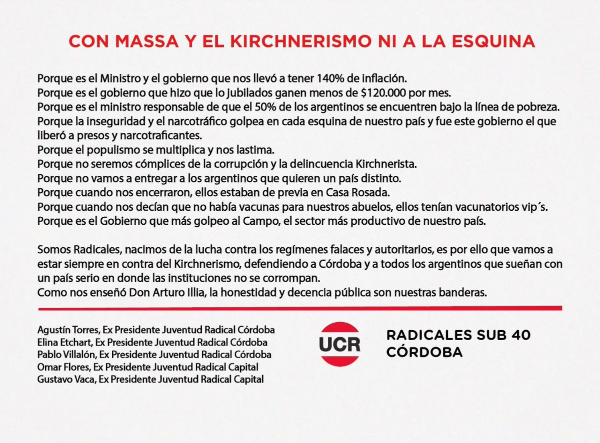 atlanticsurff's tweet photo. Aplausos señores, la UCR de Córdoba les dice que con Massa y el Kirchnerismo no van ni a la esquina.👇💣🙌🇦🇷 https://t.co/gtAcOqJHtn