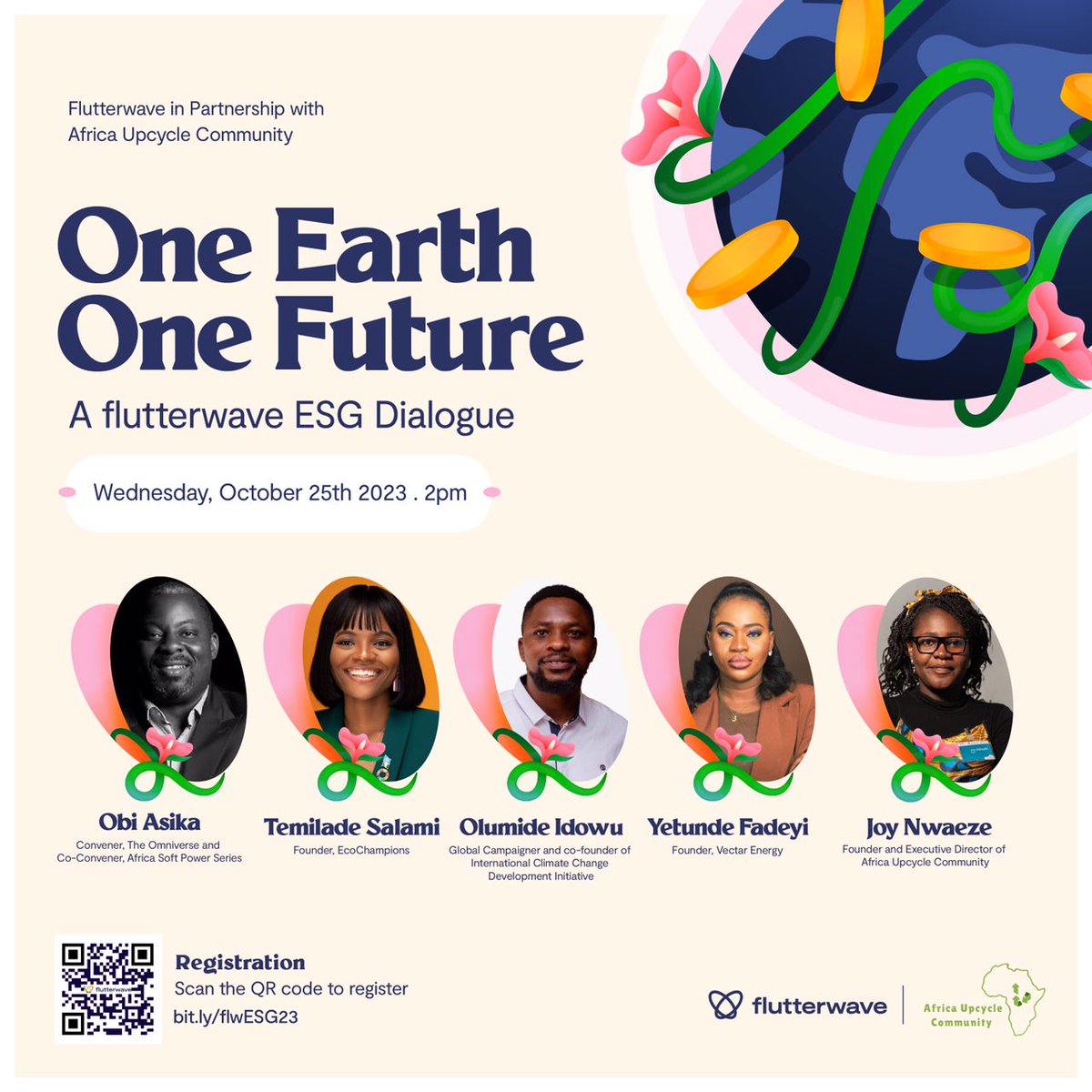 OlumideIDOWU's tweet photo. I'm excited to be part of the #WorldSustainabilityDay celebration! Join me today at 2 PM for the #FlutterwaveESGDialogue hosted by @theflutterwave & @AfricaupcycleC 

Register now: https://t.co/CStdyUgiz8

Let's discuss how to harness sustainable global standards for organizational growth. #OneEarthOneFuture 🌿✨