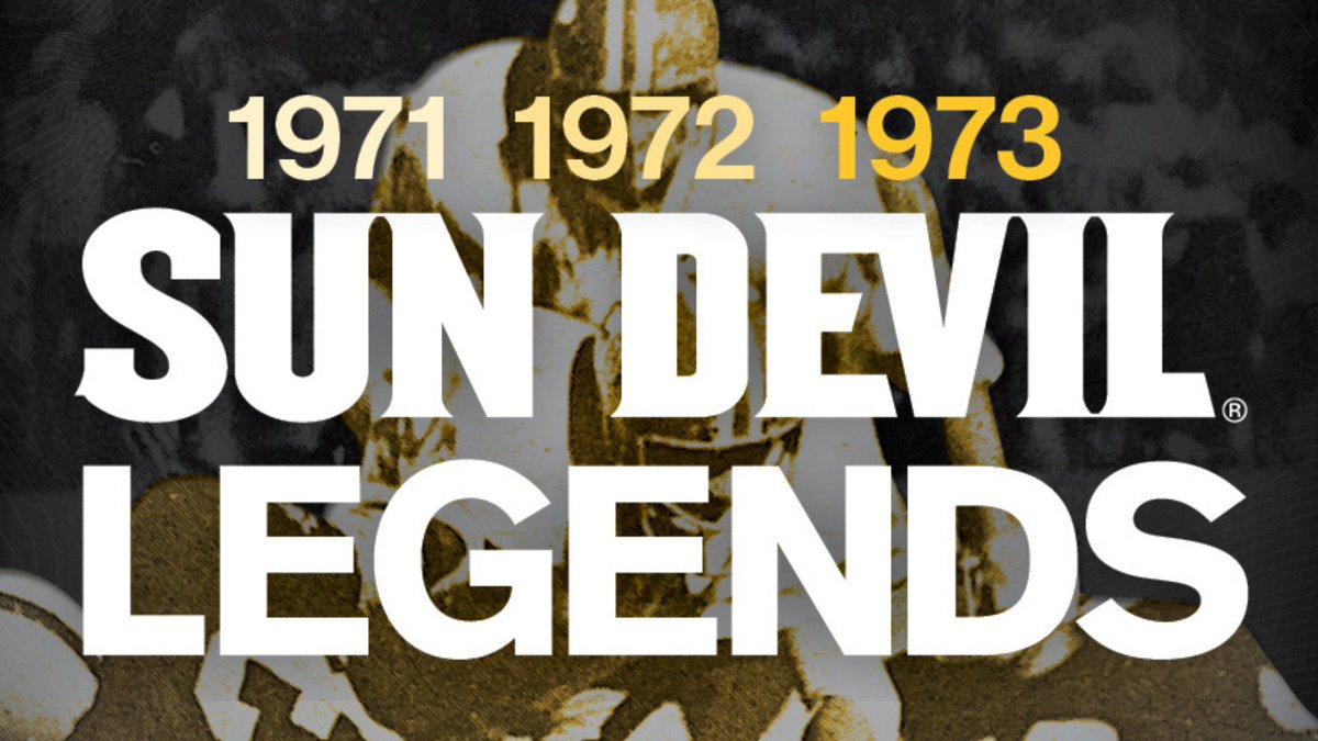 ASU's tweet photo. On Oct. 28, meet this year’s #ASULegends honorees during the #ASUHomecoming Parade and Block Party as @ASU_Alumni celebrates the 1971-1973 Fiesta Bowl Champions! 🏆 🏈 🔱
Learn more about this year’s ASU Legends Luncheon: https://t.co/42xOby2VDz. https://t.co/5WksFJP3xW