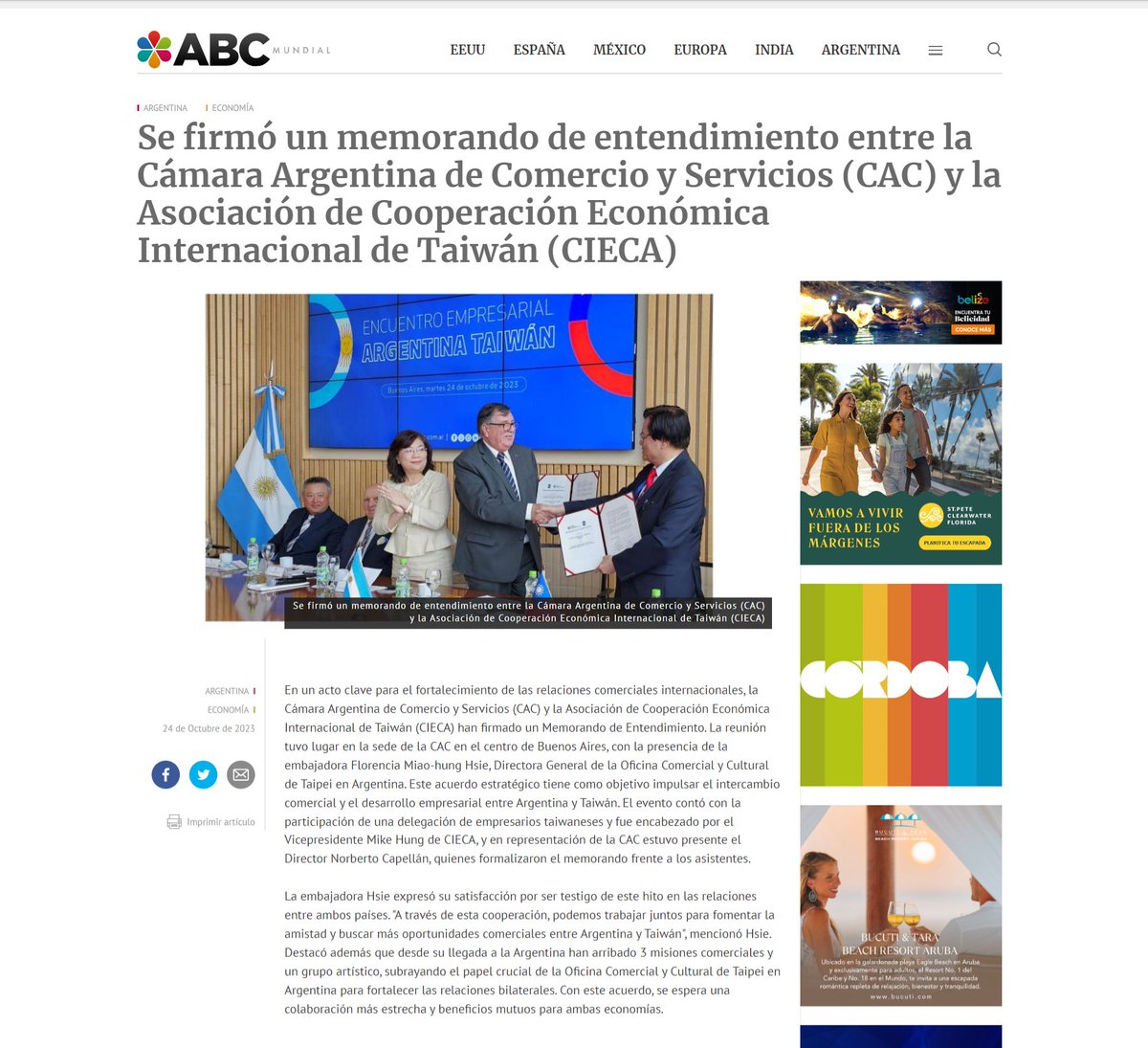 ABCMundial's tweet photo. Se firmó un memorando de entendimiento entre la Cámara Argentina de Comercio y Servicios (#CAC) y la Asociación de Cooperación Económica Internacional de Taiwán (#CIECA)
@Taiwan_Argentin @CACteinforma
https://t.co/KWNAg6KTFB https://t.co/Ej6FLAbc3D