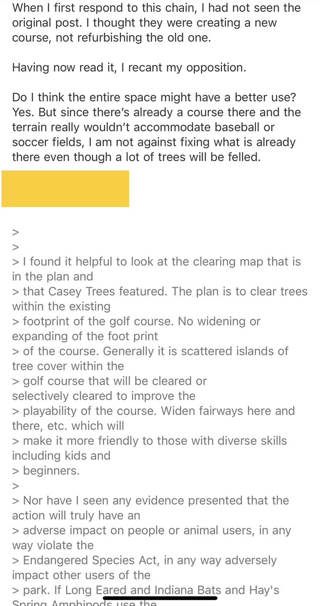 Best_ChevyChase's tweet photo. Wow. For the first time ever, reactionary people—opposing things before admitting to not understanding what they were opposing—swayed by discourse and reason! This is about clearing some trees to rehab the Rock Creek Golf Course. Within the historic course’s existing footprint https://t.co/n8xRudVHXr