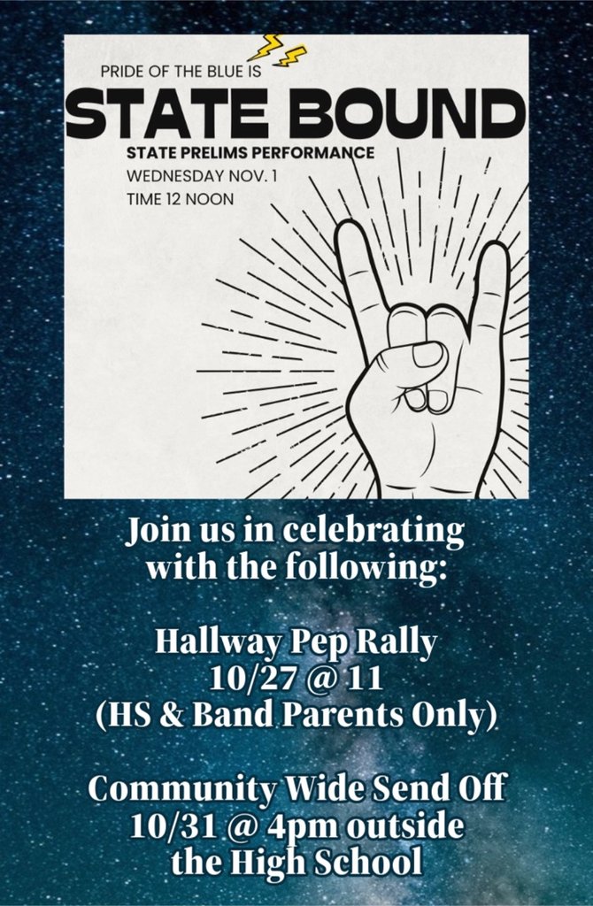 robinsonisd's tweet photo. Please join us for opportunities to send The Pride of the Blue off to represent RHS at the state marching contest! We would love to have a huge amount of community members sending these very hardworking kids and directors to state on Tuesday afternoon!#RobinsonISD https://t.co/YsDpWkk3Wf
