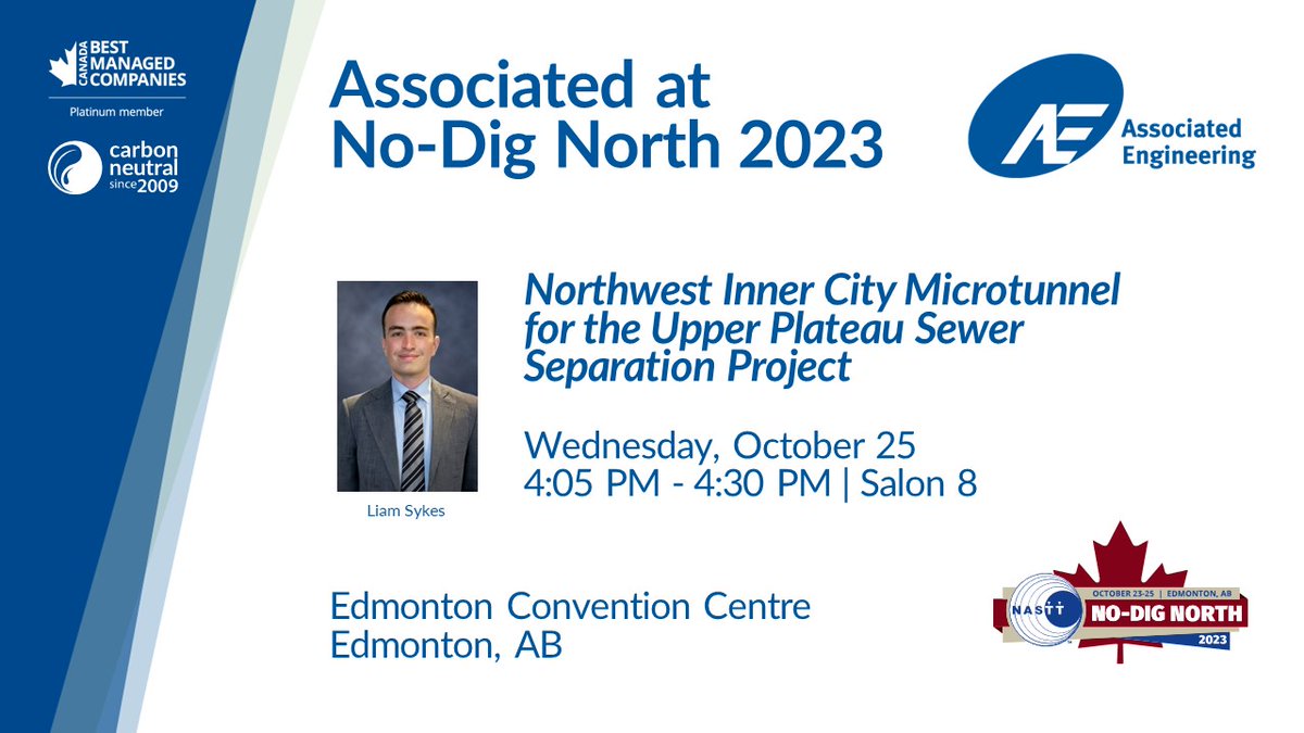 associatedeng's tweet image. Hope you enjoyed #NoDigNorth2023 today. Tomorrow at 4:05pm, our final presenter, Liam Sykes, will be on stage to discuss the Langstaff Gateway Sanitary #Sewer project in #YorkRegion!