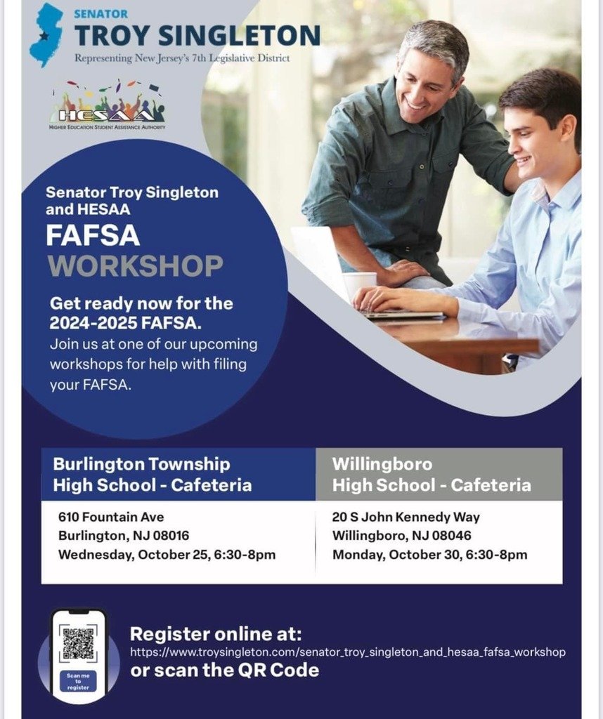 Attention Parents of High School Seniors! Do you need help understanding and filling out the FAFSA? Senator Troy Singleton is hosting two information sessions in partnership with NJ HESAA. Sign up today to reserve your space!