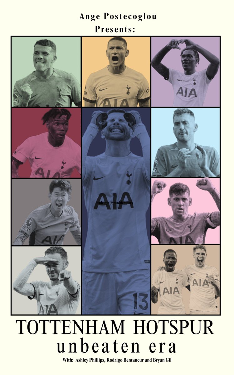madderspurs's tweet photo. Ange Postecoglou presents:
Tottenham Hotspur (unbeaten era) https://t.co/bPHfcOfHZW