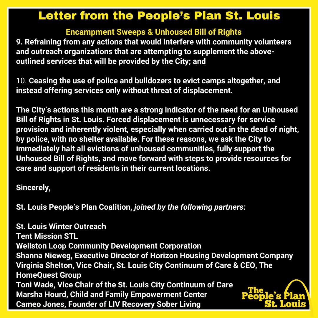 A letter from The People's Plan Coalition on Encampment Sweeps and the Unhoused Bill of Rights.