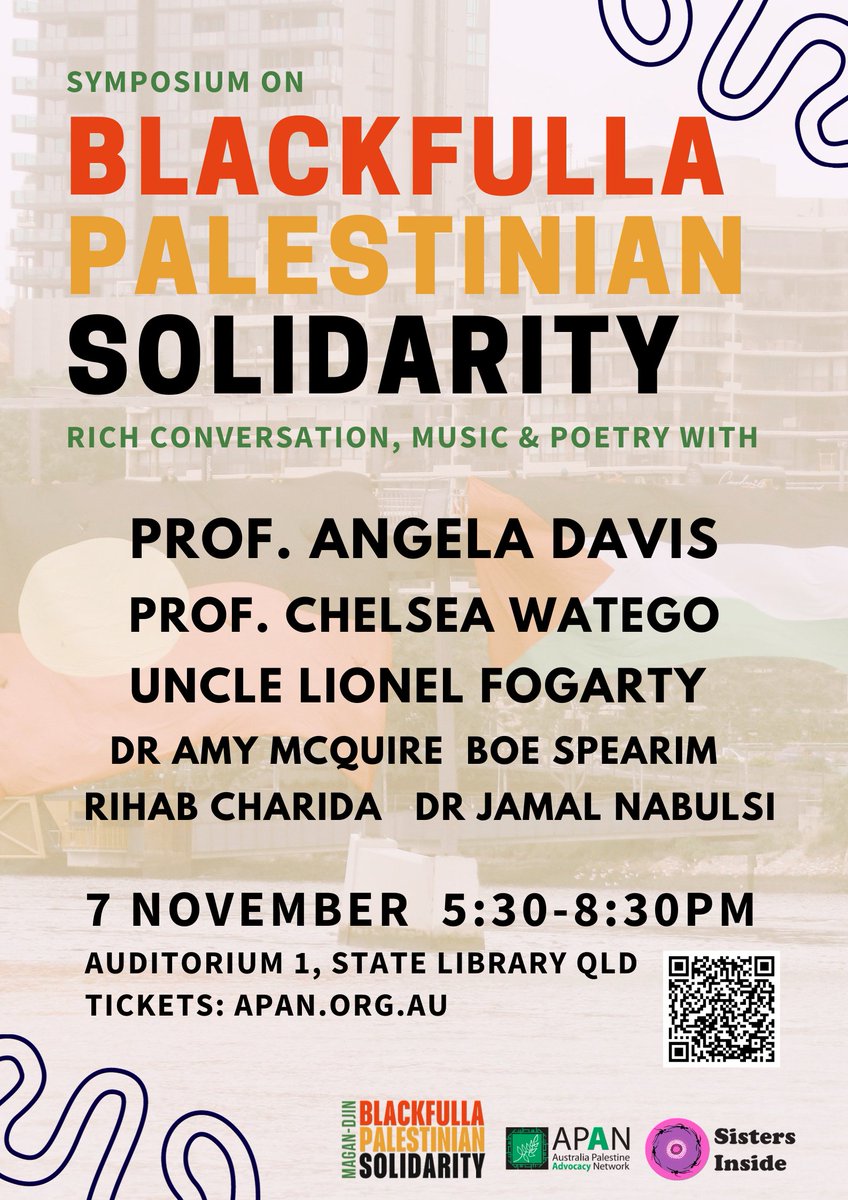 The solidarity we need right now.
Blackfulla-Palestinian solidarity symposium is going to be HUGE.

Join 7 November at State Library QLD. Tickets at apan.org.au/symposium-on-b…

#solidarity #aboriginal #torresstrait #palestine #alwayswas #fromtherivertothesea #solidarity