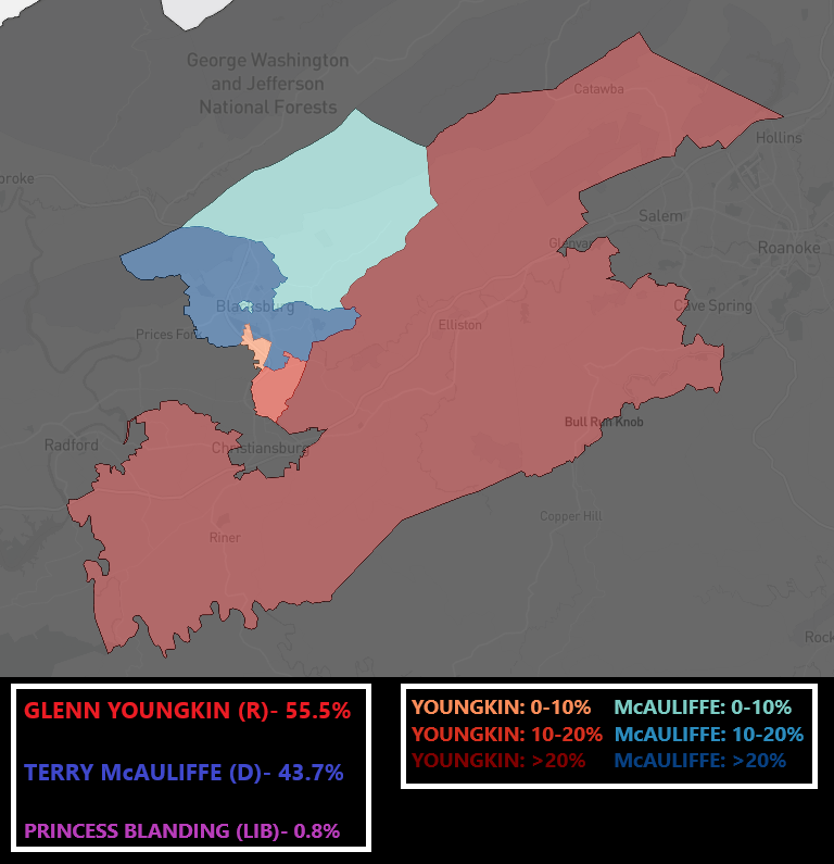 I like to call Virginia's #HD41 'Blacksburg vs The World.' This southwest Virginia-based district is anchored by the college town of Blacksburg and a big win out of there is the only way the Dems win this one this year, which they might.

@CNalysis Rating: Likely R