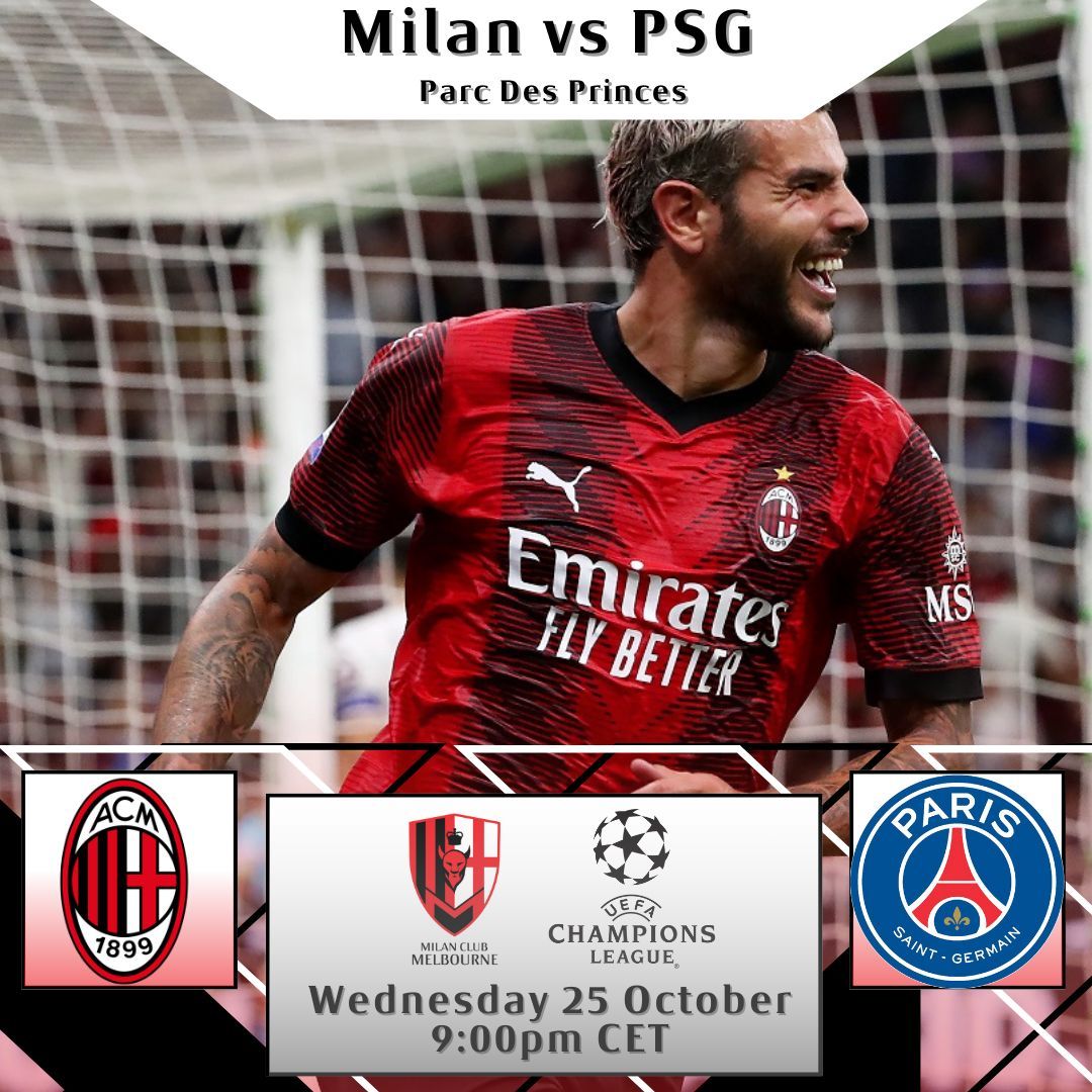 milanmelbourne's tweet photo. Get ready for an epic showdown as AC Milan takes on PSG in an anticipated Champions League match. Don't miss out on this thrilling encounter and join us at Brunetti's in Carlton. The first 5 members that arrive before 5:45am receive a FREE coffee!
Comment your predictions below? https://t.co/3gc57xn9Ex