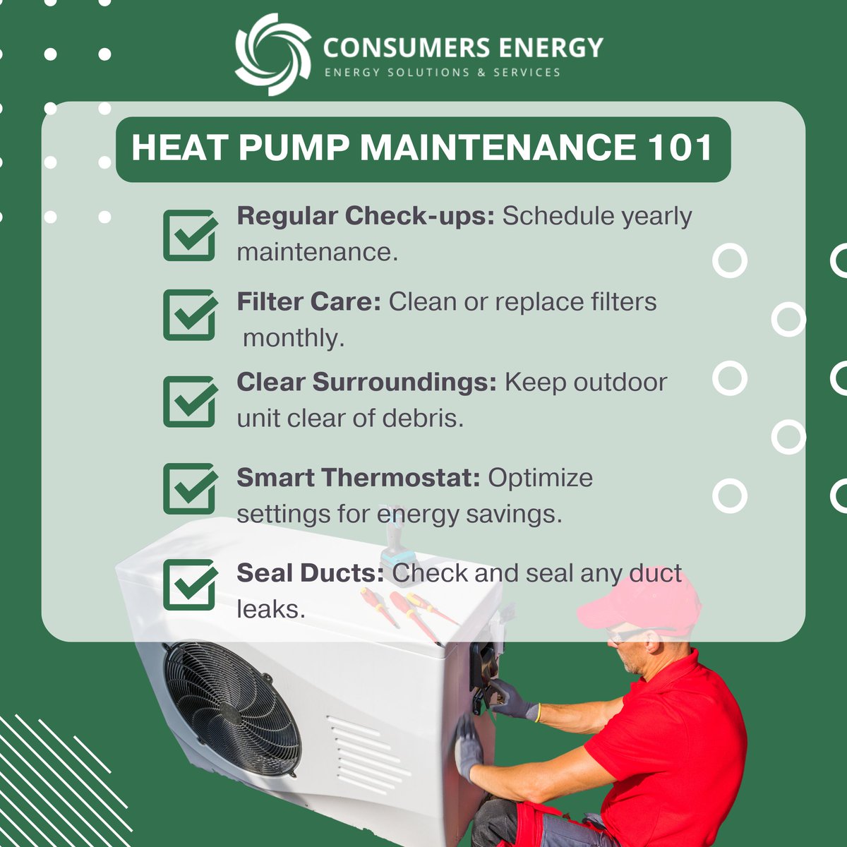 consumerenergys's tweet image. By following these steps, you ensure efficient heating and cooling, keeping your home comfy and your energy bills low!
Stay Cozy! 🏡🌡️ #HeatPumpCare #EfficientHome ✨🔥