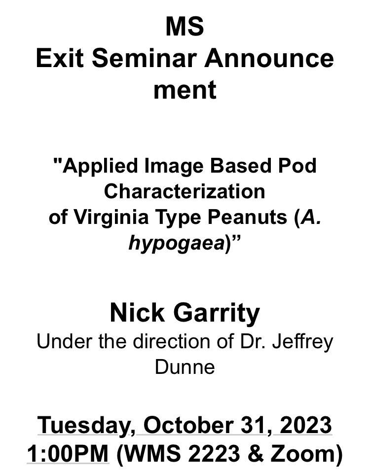 @NCStatePBCgsa @NCStateHort @NC_PSI @NCStateGGAGrad come support @CropAndSoil Peanut Breeding and Genetics student Nick Garrity.