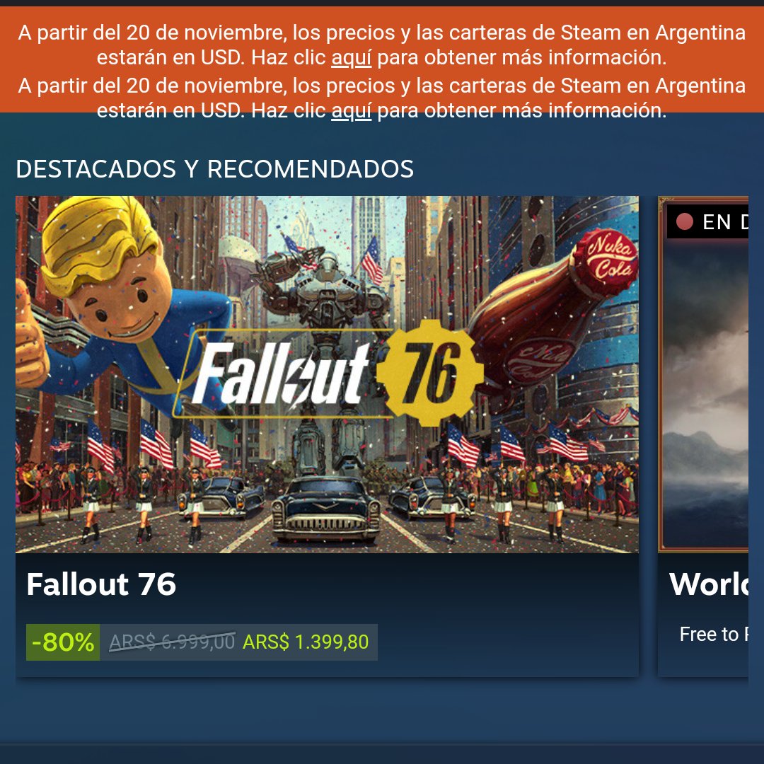 100_retro's tweet image. Señores, se terminó lo que se daba. A partir del 20 de Noviembre los precios y carteras de #Steam en Argentina estarán en dólares. #ripsteam #dólares