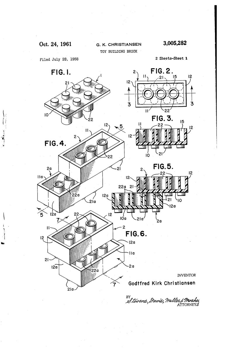 On this date in #innovation history: Godtfred Kirk Christiansen receives a #patent in 1961 for his #invention of the famous toy building bricks, called LEGO (short for 'leg godt' in Danish, meaning 'play well'). #PatentsMatter @uspto @LEGO_Group @TheLEGOMovie @LEGOIdeas